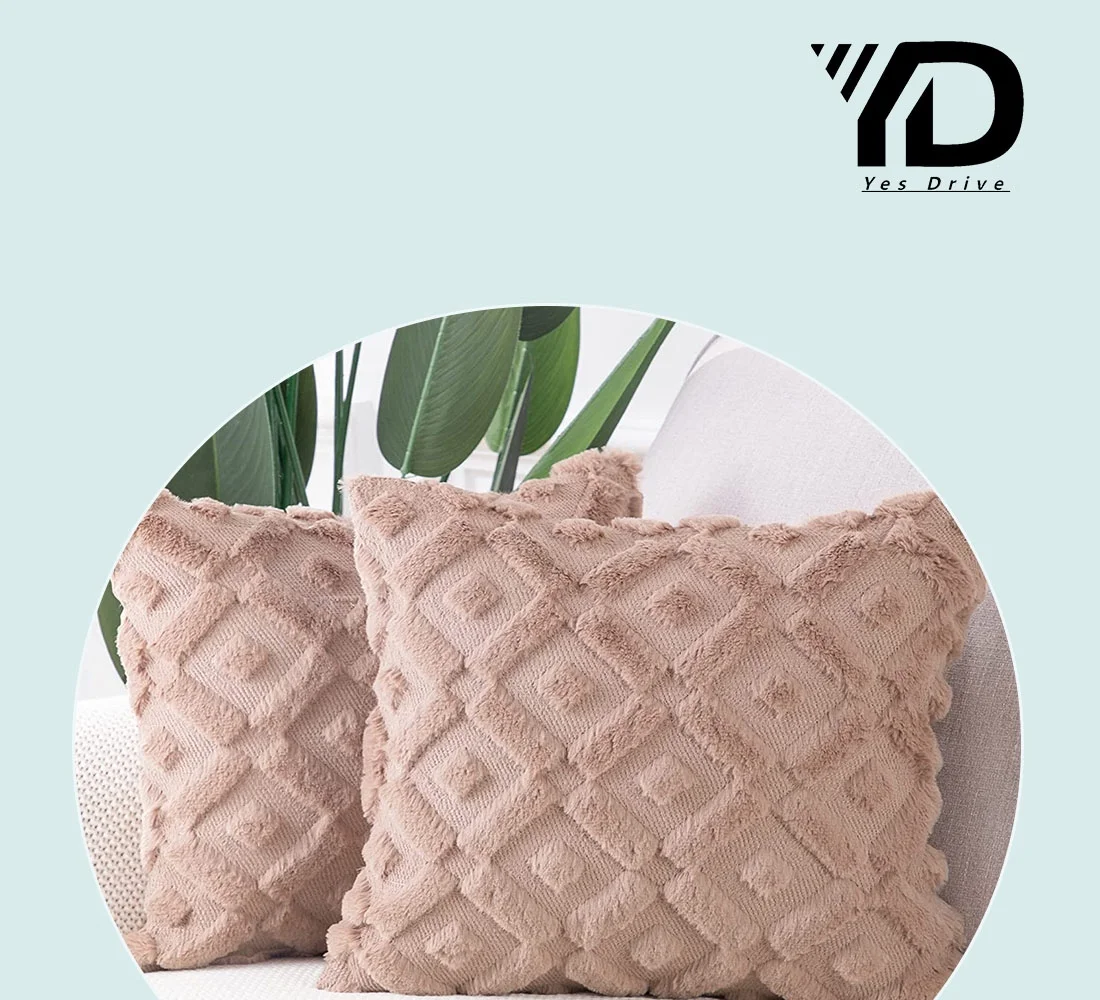 Set of 2 Soft Plush Short Wool Velvet Decorative Throw Pillow Covers Square Luxury Style Cushion Case European Pillow Shell for Sofa Bedroom