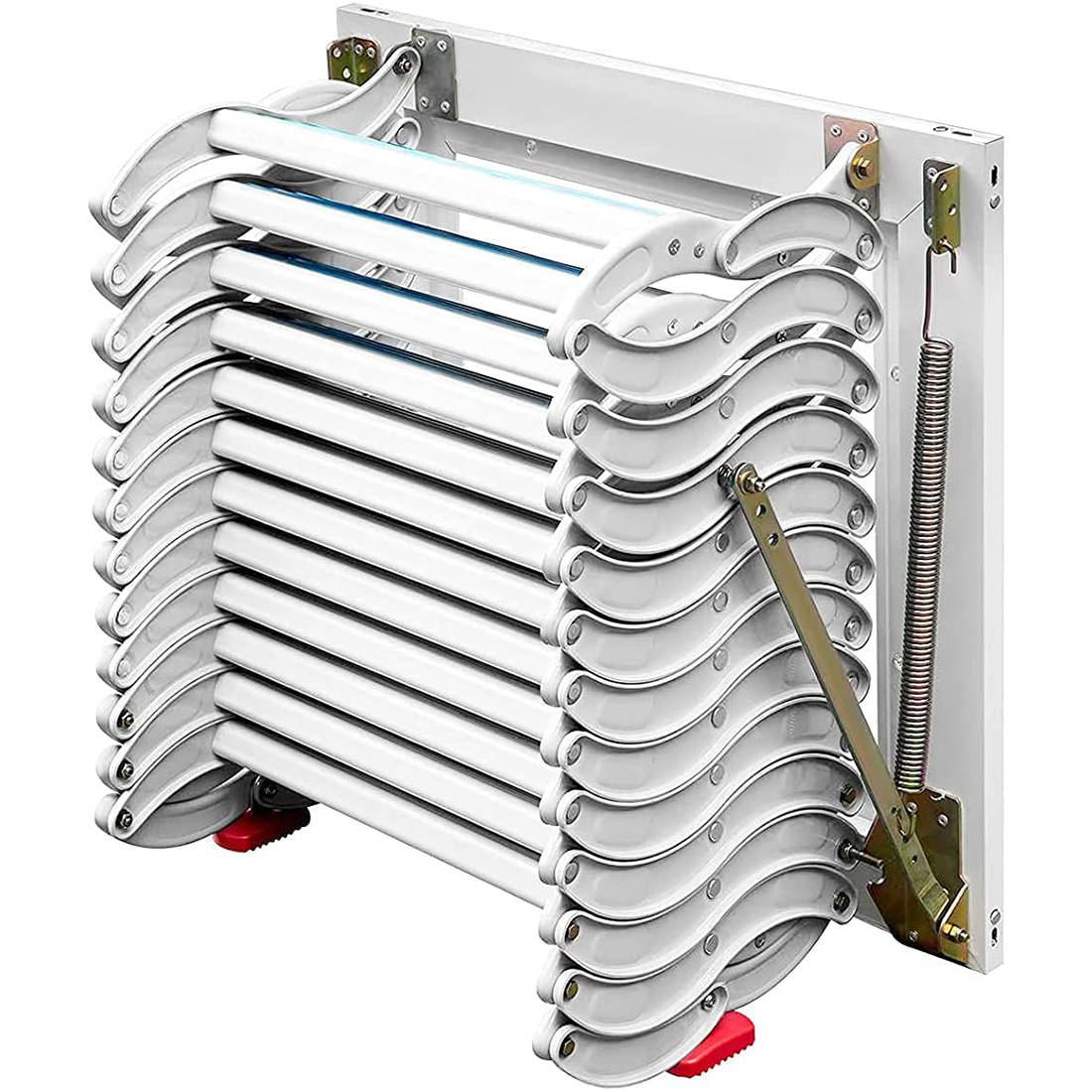 PreAsion Wall Mounted Folding Ladder Attic Extension Stairs White Al-mg Alloy