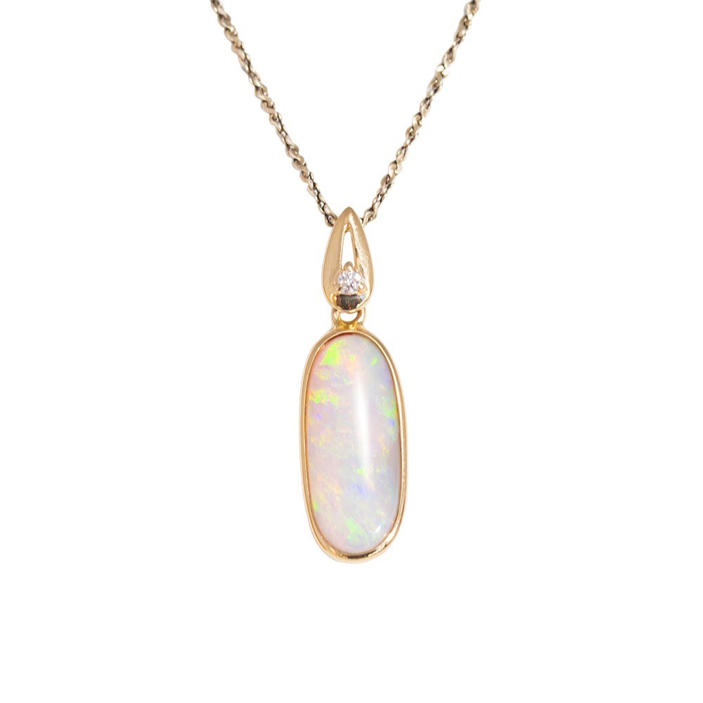 DEEP LOVE 14KT GOLD & DIAMOND NATURAL AUSTRALIAN WHITE OPAL NECKLACE