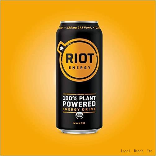 RIOT Energy 100% Plant Powered Energy Drink (MANGO RIOT) Keto-Friendly, Organic, No Added Sugar (16Oz, Pack Of 12)