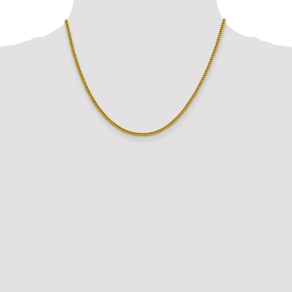 Real 14kt Yellow Gold 2.2mm Semi-Solid Franco Chain; 18 inch; Lobster Clasp; for Adults and Teens; for Women and Men