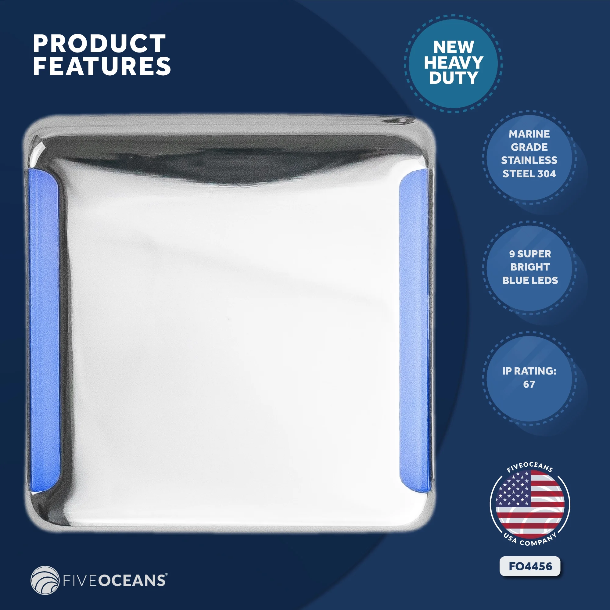 Five Oceans LED Companion Way Light, 4 Pack Boat Courtesy Lights, Square Light for Boat Interior, Deck, Cockpit, Warm White LED, for Pontoon, Fishing Boat, Sailboat, RVs, Camper, Caravan - FO4457-M4