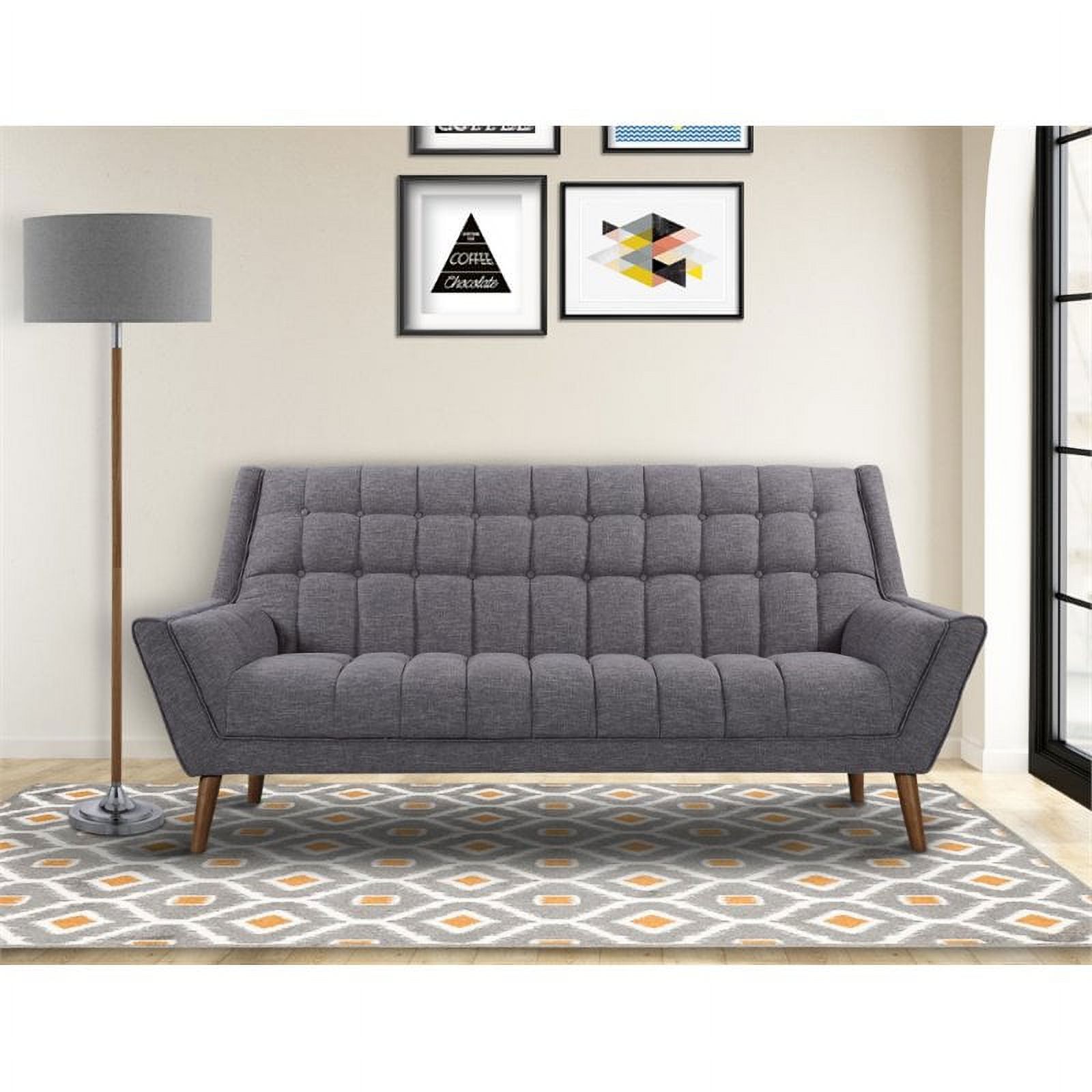 Allora Mid-Century Linen Fabric/Wood Sofa in Dark Gray/Walnut