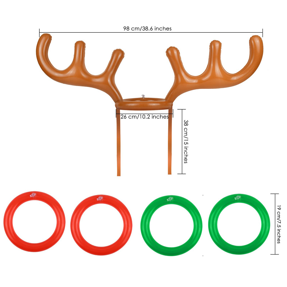 Inflatable Reindeer Antler Christmas Party Game Hat Antler Ring Toss Game for Xmas Holiday Party Supplies Favors(2 Inflatable Antler, 4 Rings Reindeer Ring Toss)