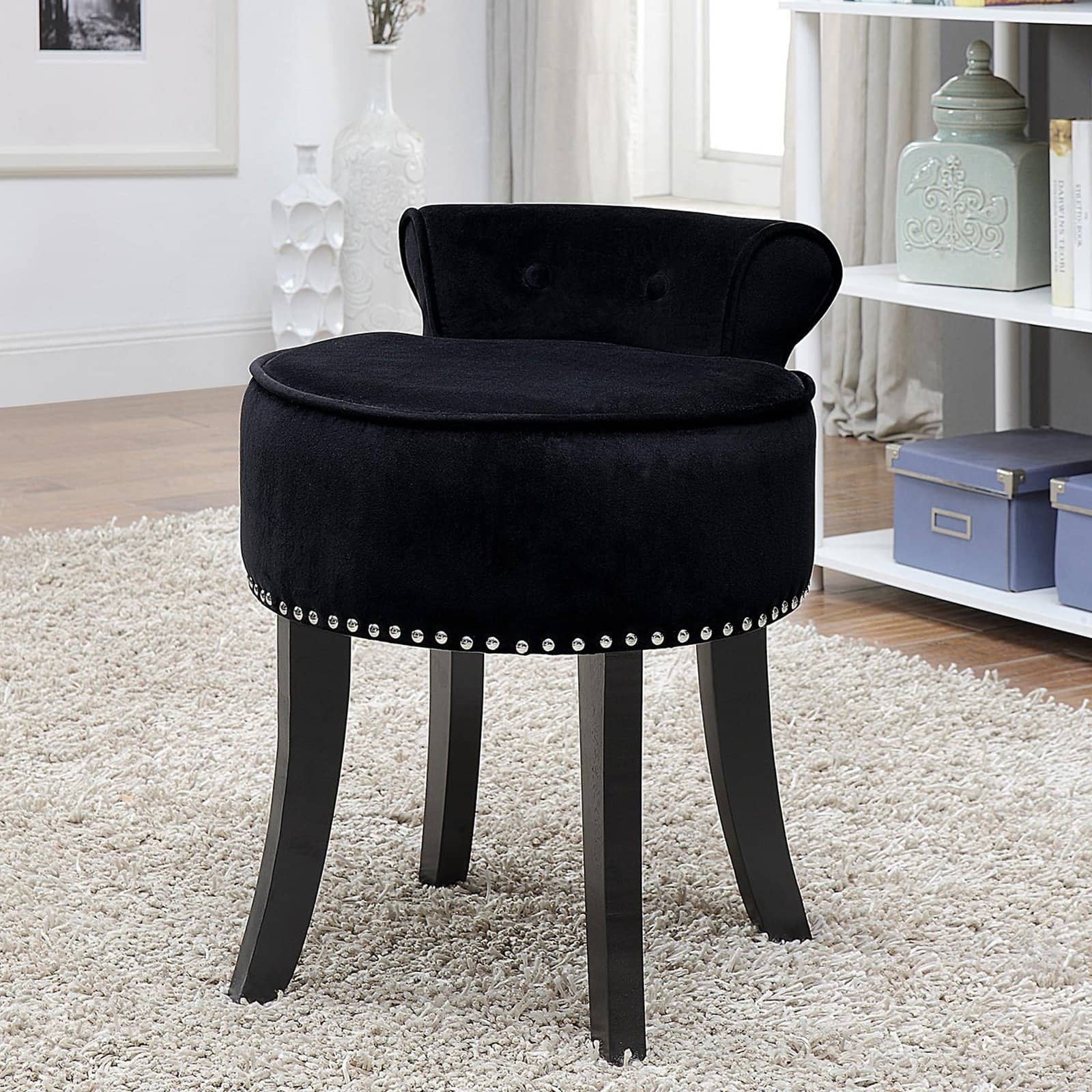 Inspired Home Elenna Velvet Contemporary Vanity Stool