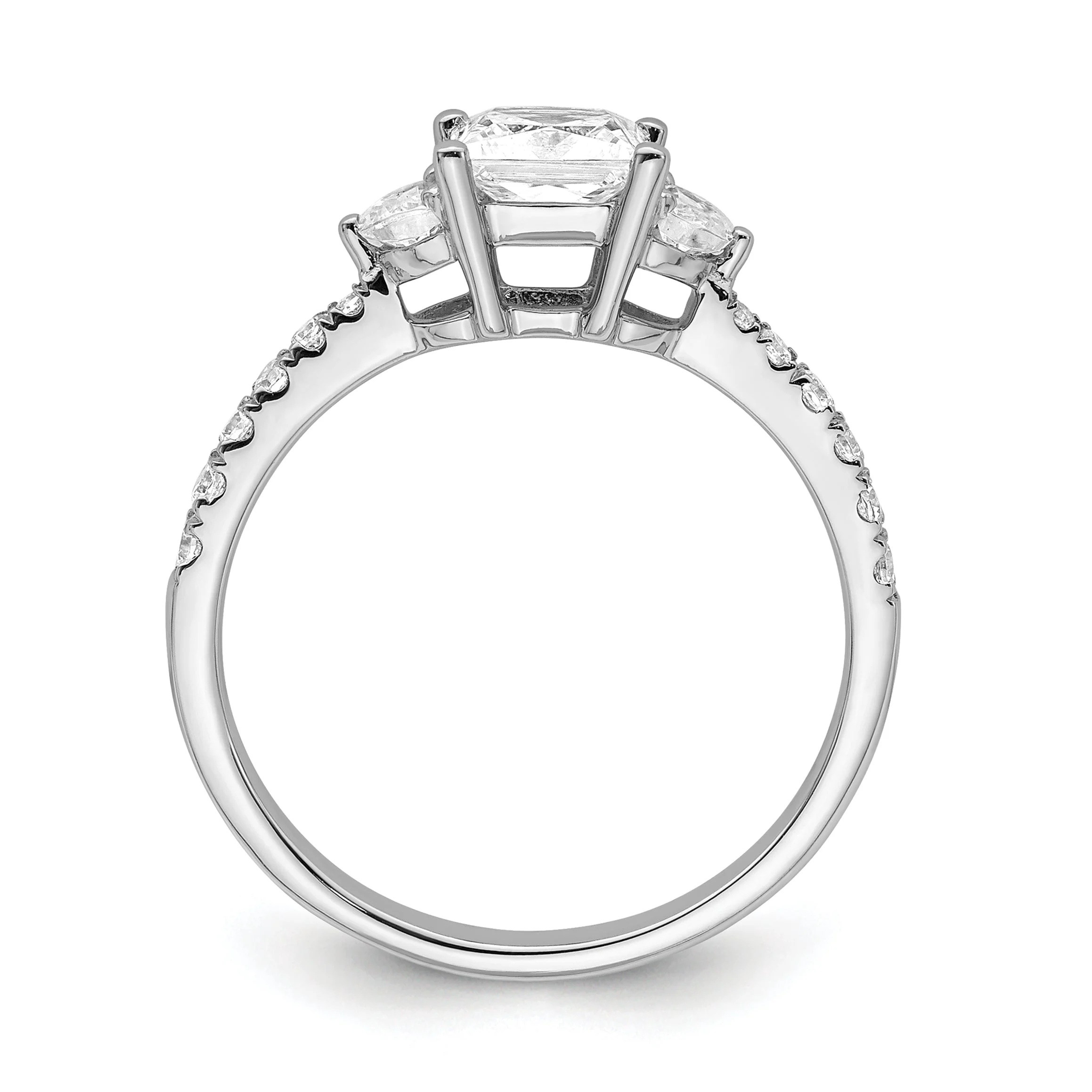 1.00ct. CZ Solid Real 14k White Polish 3 Stone Half Moon/Princess Dia Ring