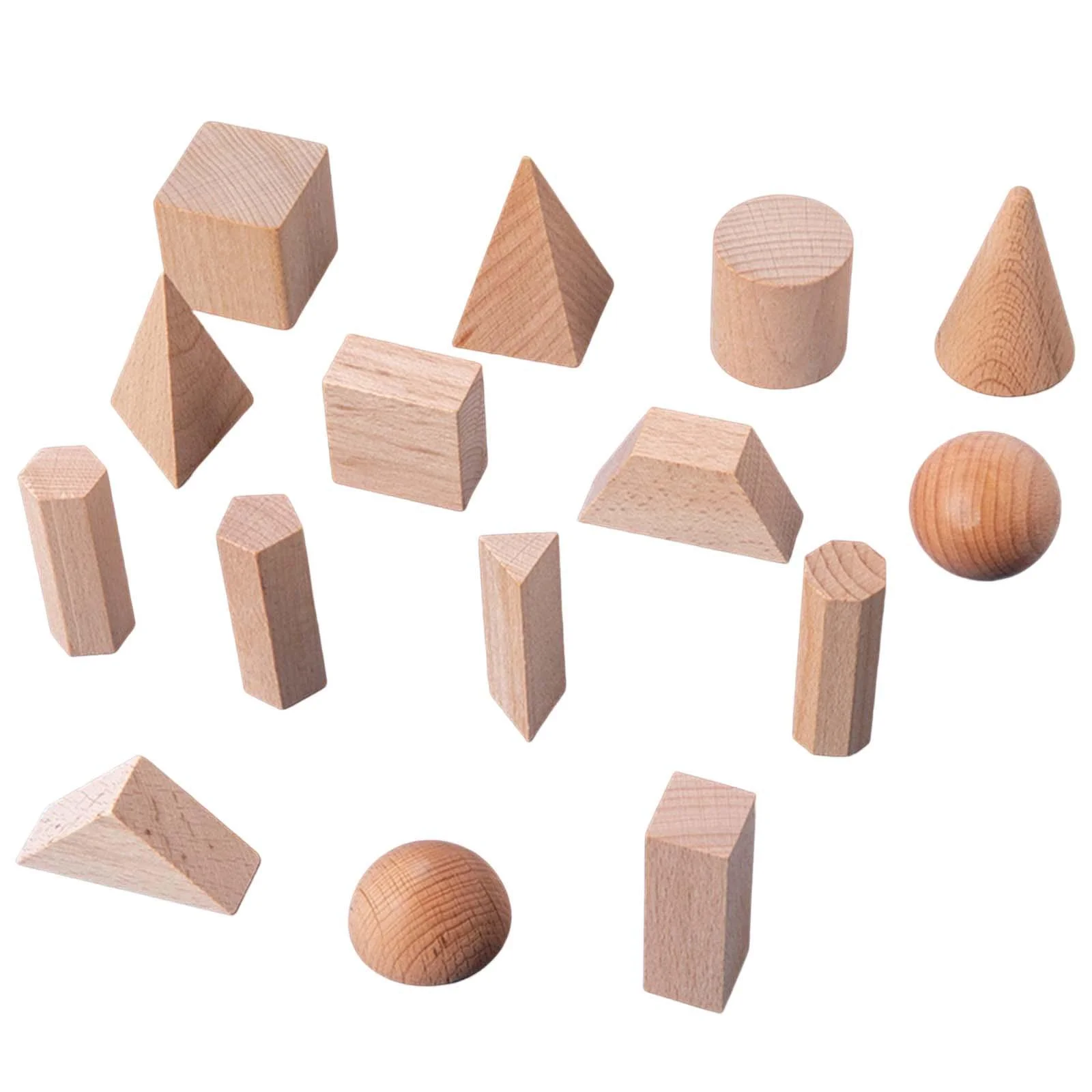 15x Wood Geometric Solids,Learning Education Math Toys,Montessori 3D Shapes Stacking Toy for Ages 2+
