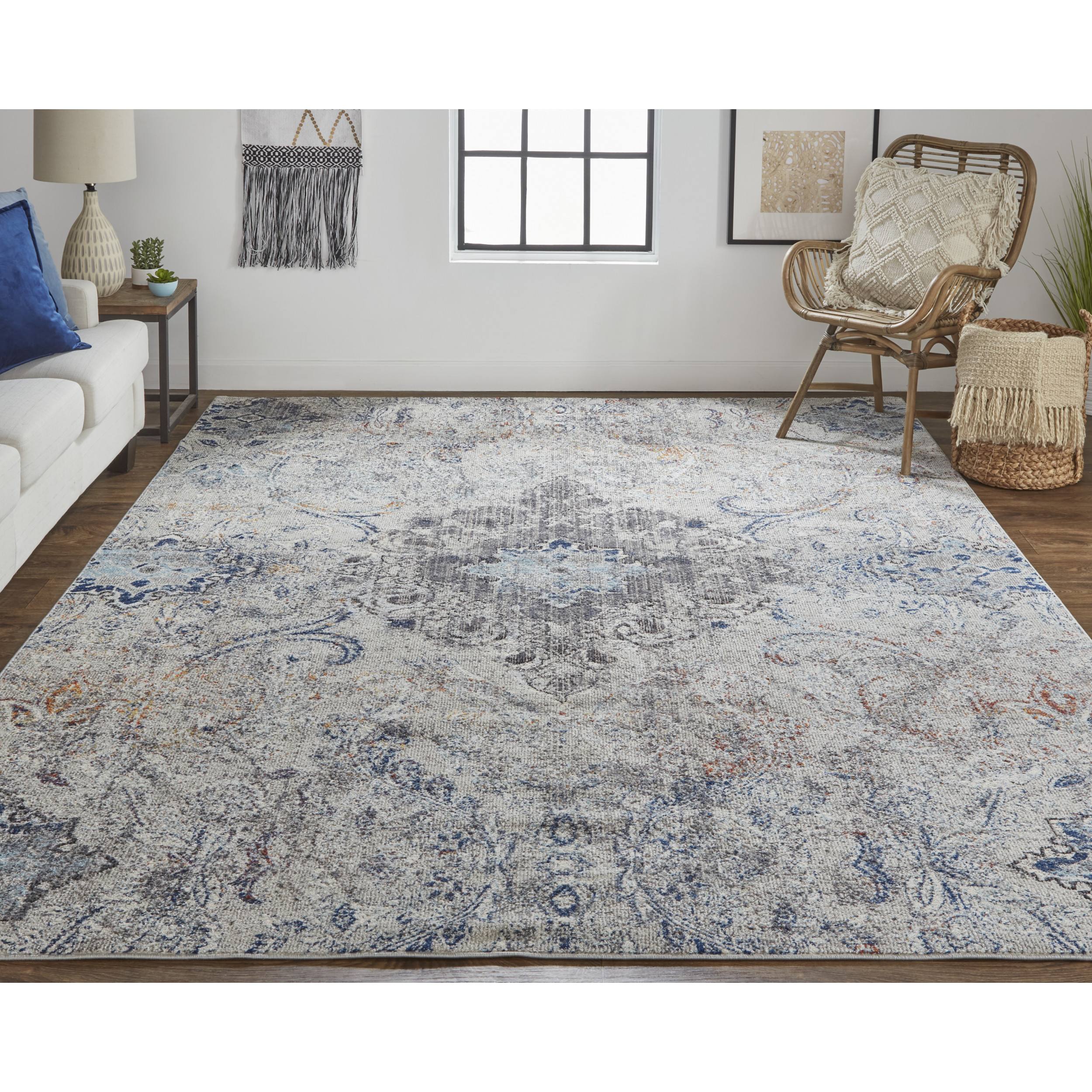 Bellini Transitional Damask, Ivory/Taupe/Blue, 9'-2