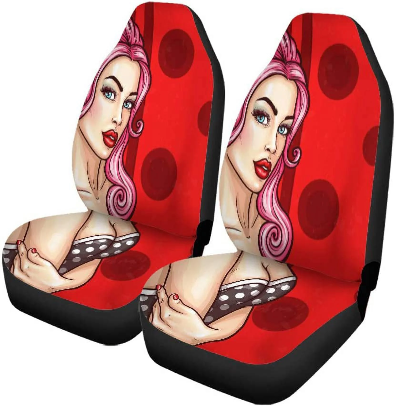 FMSHPON Set of 2 Car Seat Covers Pop Pin Up of Girl in Seductive Gown Universal Auto Front Seats Protector Fits for Car,SUV Sedan,Truck