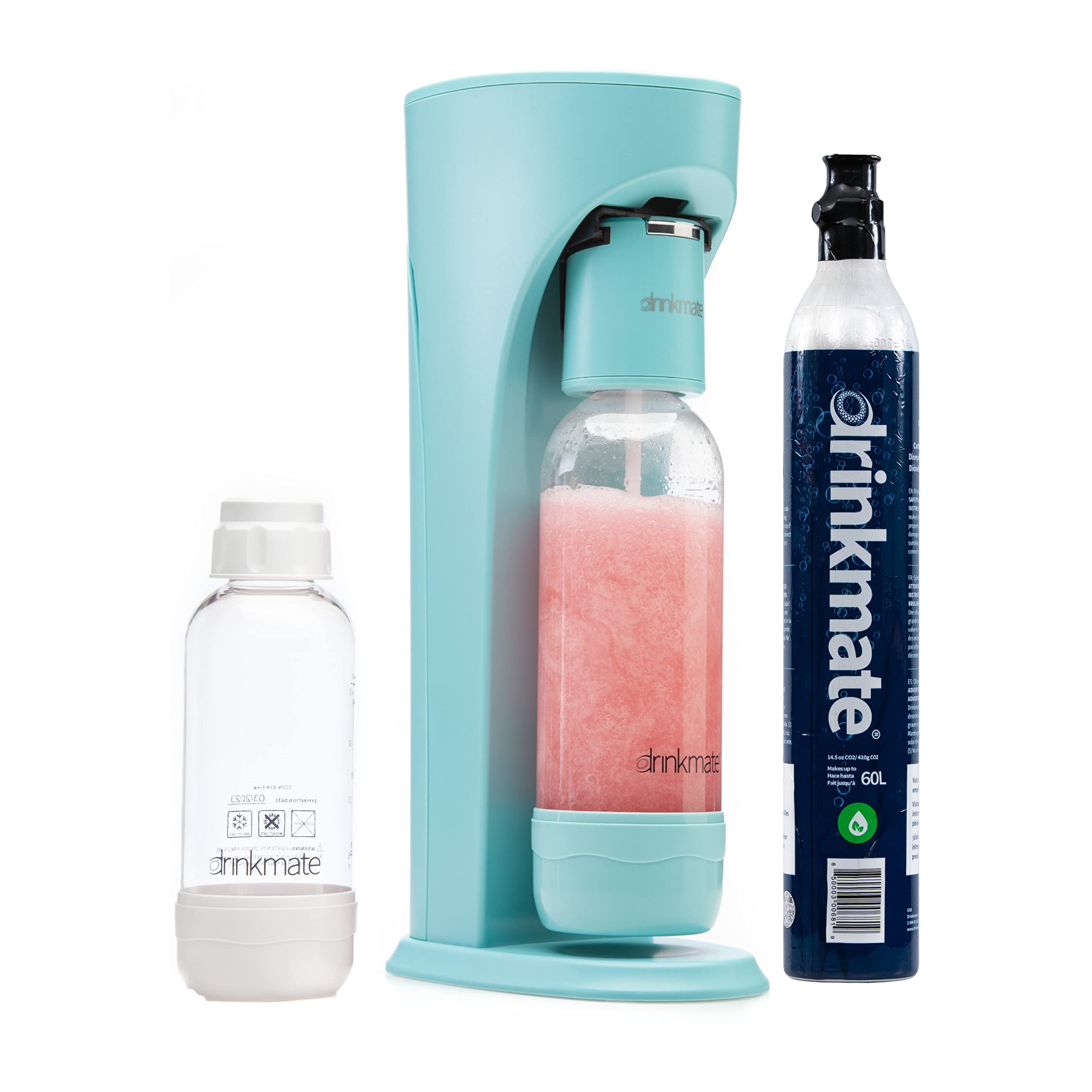 Drinkmate OmniFizz Sparkling Water and Soda Maker, Carbonates Any Drink, Special Bundle - Includes 60L CO2 Cylinder, Two Carbonation Bottles, and Fizz Infuser (Arctic Blue)
