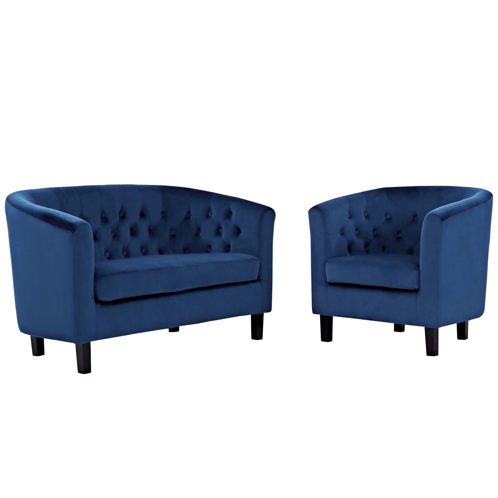 Modway Prospect 2 Piece Performance Velvet Loveseat and Armchair Set in Navy