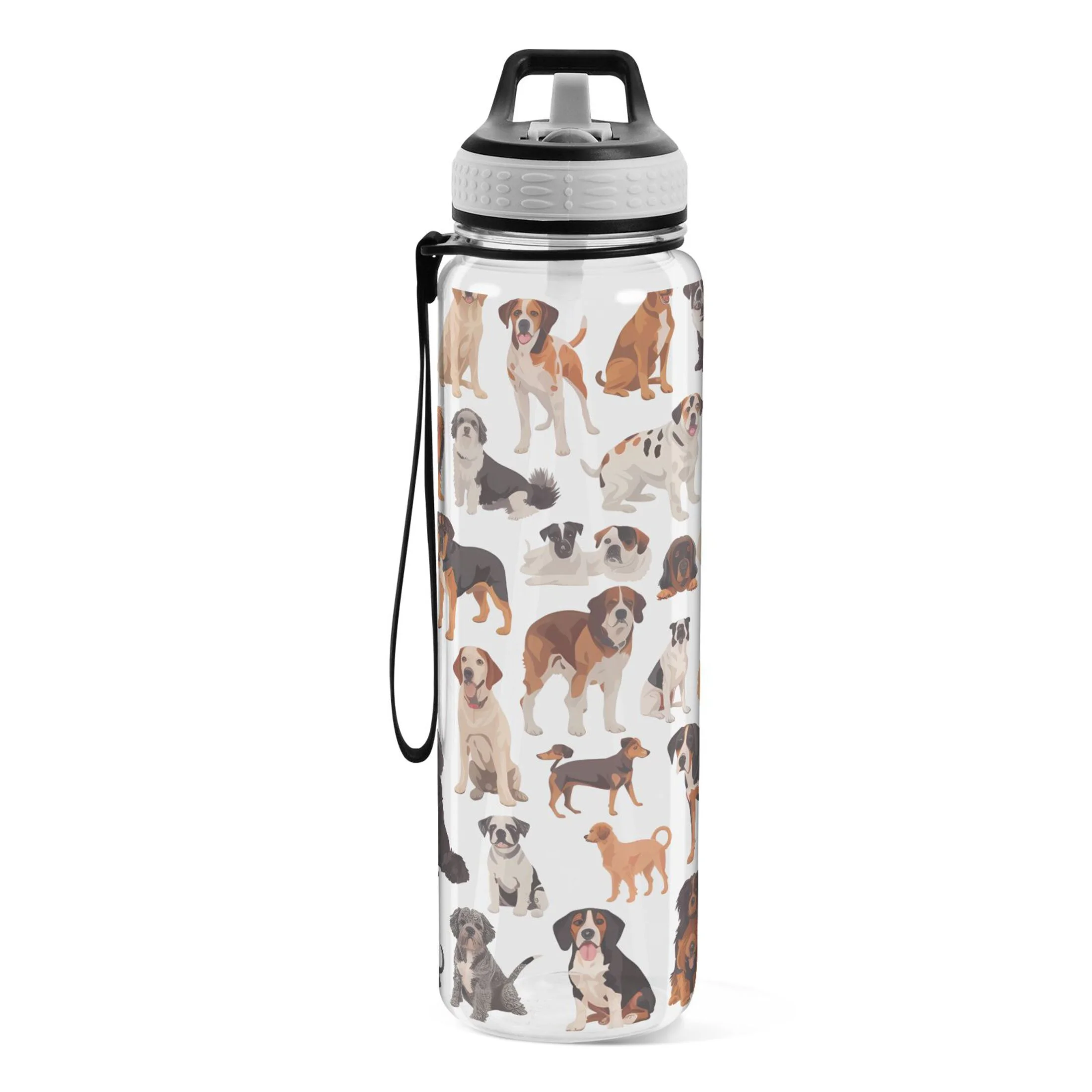 Cartoon Cute Funny Dogs 32oz Sports Water Bottles Leakproof Tritan Bottle with Straw BPA Free Clear Bottle for Fitness Gym Outdoor Cycling