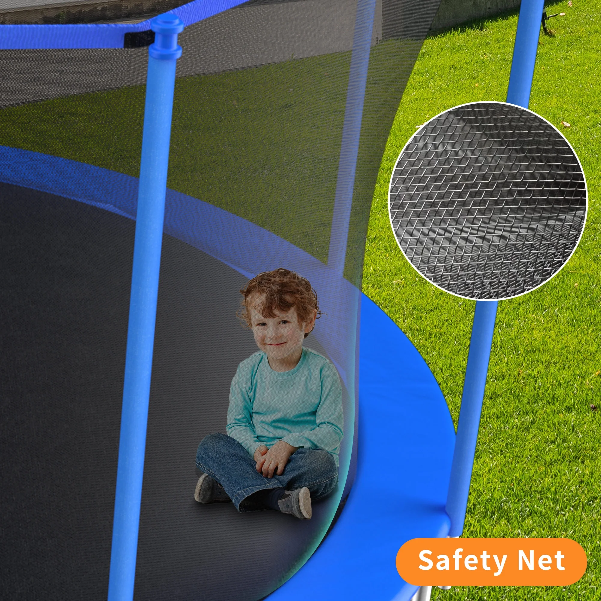 ACWARM HOME 12FT Outdoor Trampolines with Safety Enclosure and Basketball Hoop, Blue Trampoline with Net for Kids