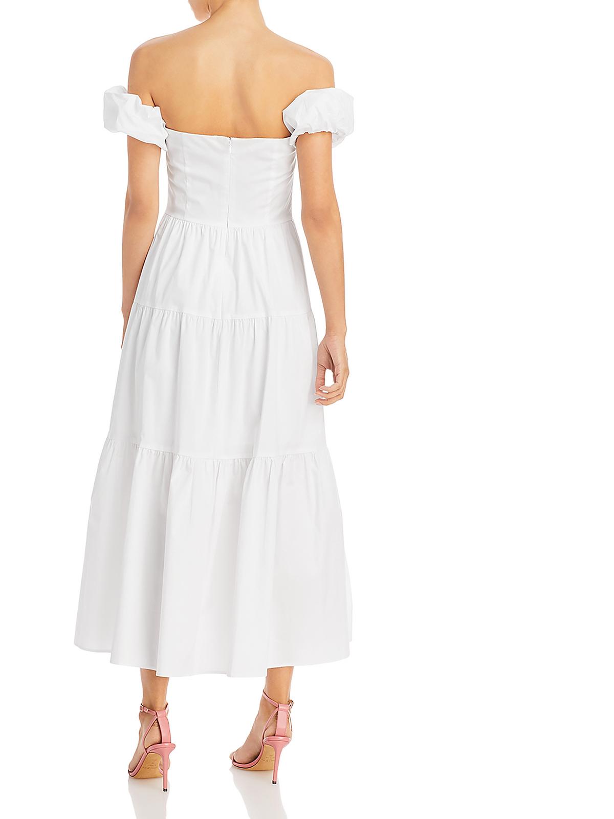 STAUD Womens Elio Tiered Off The Shoulder Fit & Flare Dress