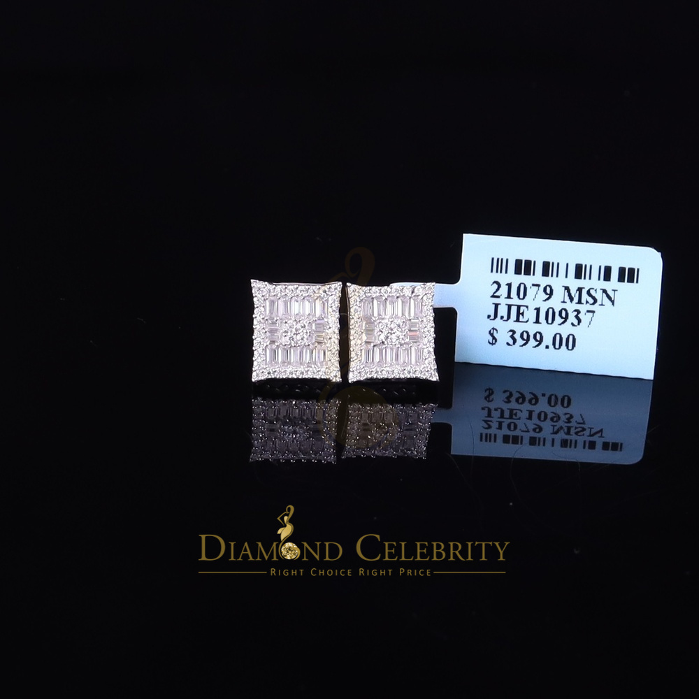 Diamond Celebrity's Men's/Women's 925 Silver White 1.00ct VVS 'D' Moissanite Baguette Stud Earrings