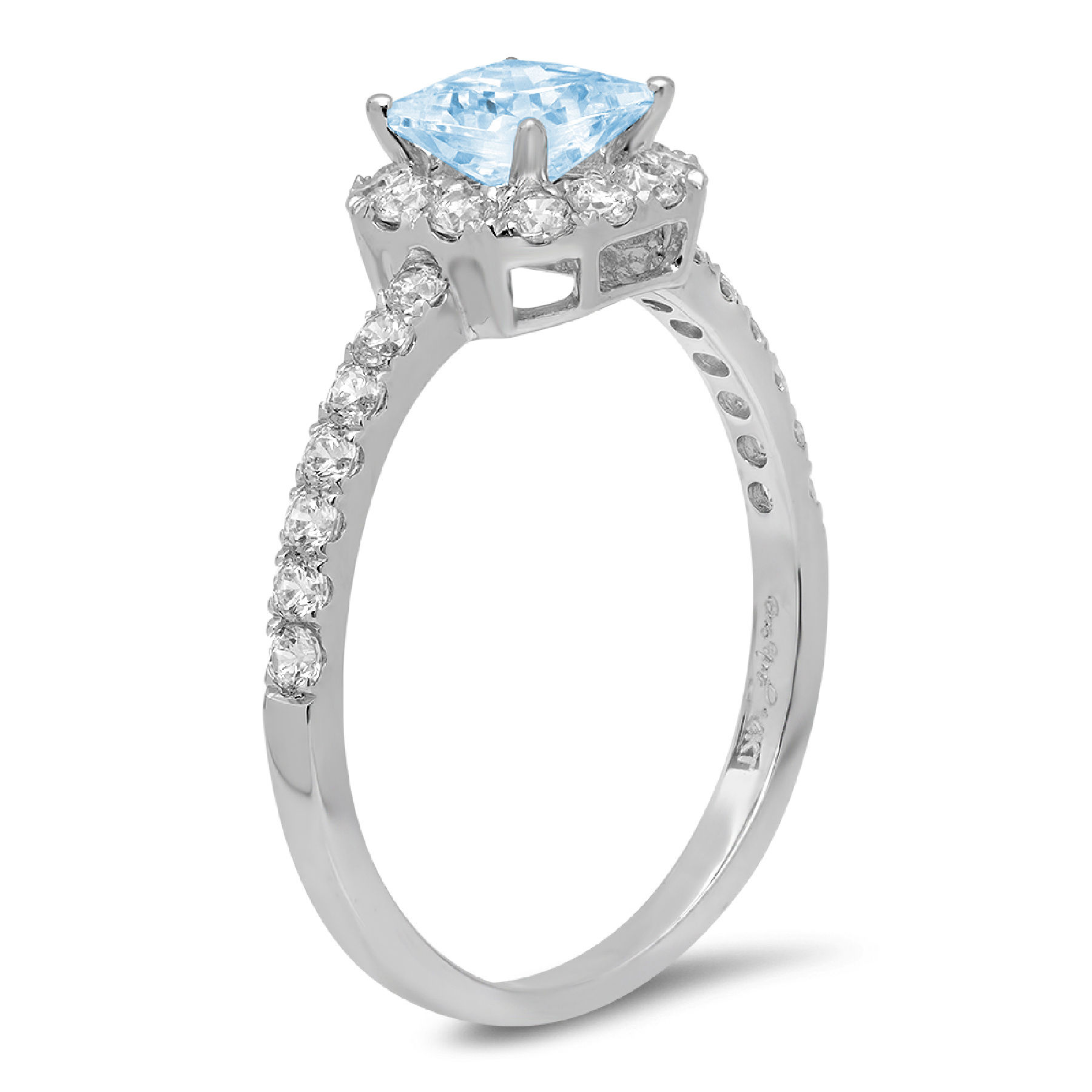 1.23ct princess cut natural sky blue topaz 18k white gold anniversary engagement halo ring size 7.25