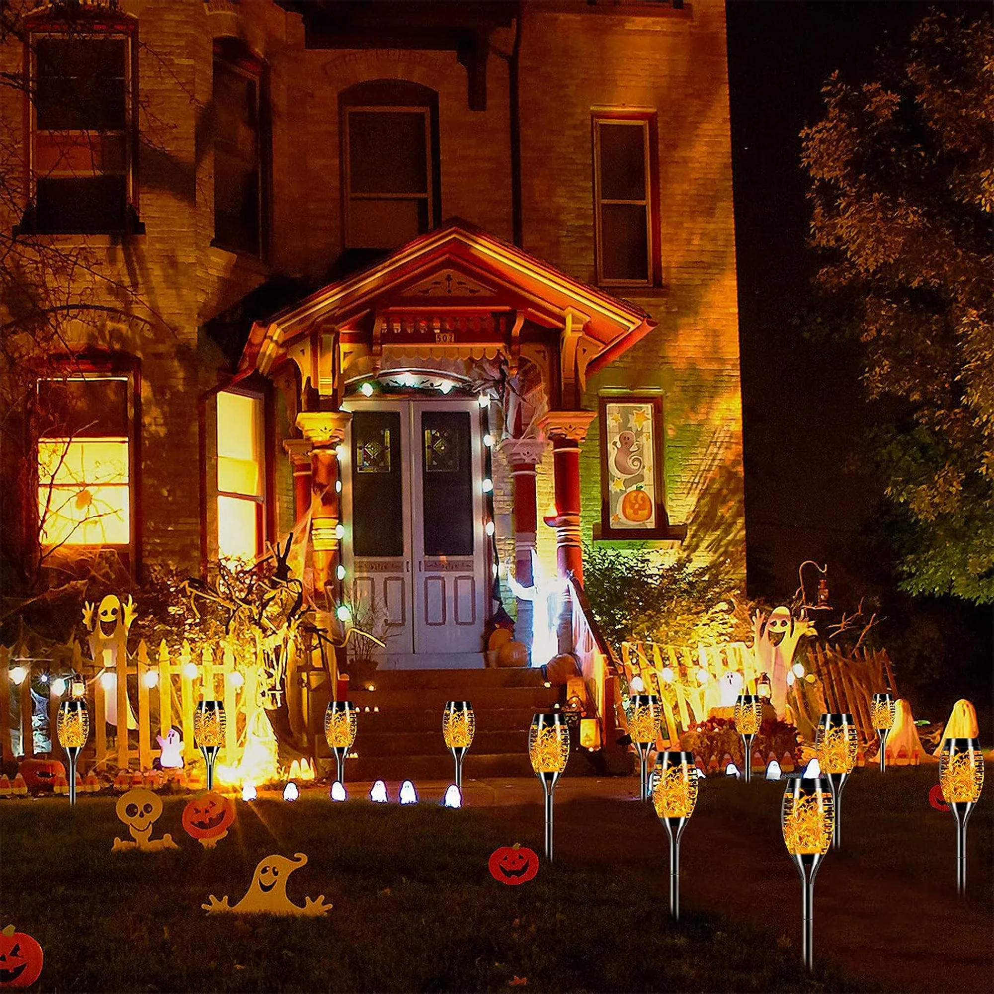 12 Pack Solar Torch Lights Outdoor, LED Flickering Solar Lights, Patio LED Lights, Waterproof Romantic Decoration Landscape Outdoor Solar Powered Flame Lights for Garden Wedding Party Camping