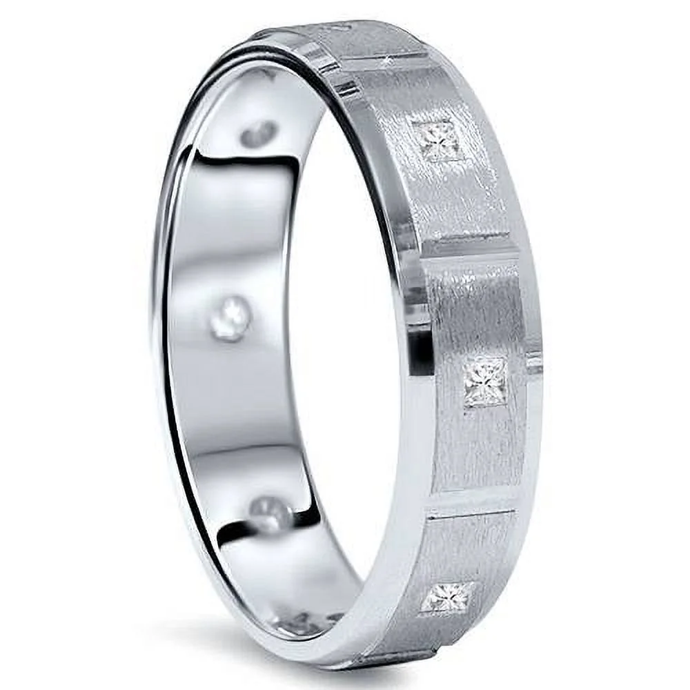 Pompeii3 Mens Princess Cut Diamond White Gold Wedding Ring Band