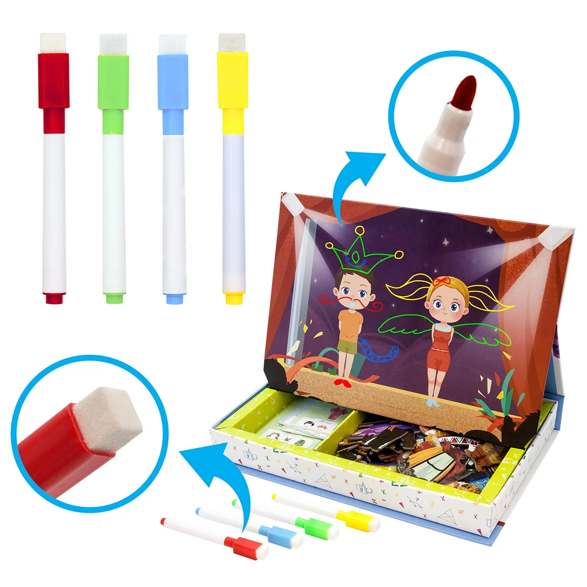 PicassoTiles 115 Piece Magnetic Face-Board Dress up Puzzle Book Kids Toy Set PTD02, Multicolor