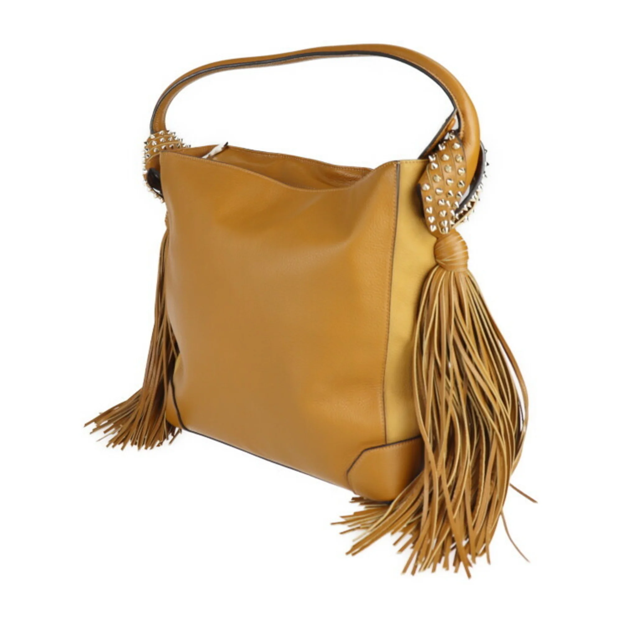 Pre-Owned Christian Louboutin EROISE HOBO Eloise Hobo shoulder bag leather camel brown series gold metal fittings semi-shoulder tote tassel spike studs (Good)