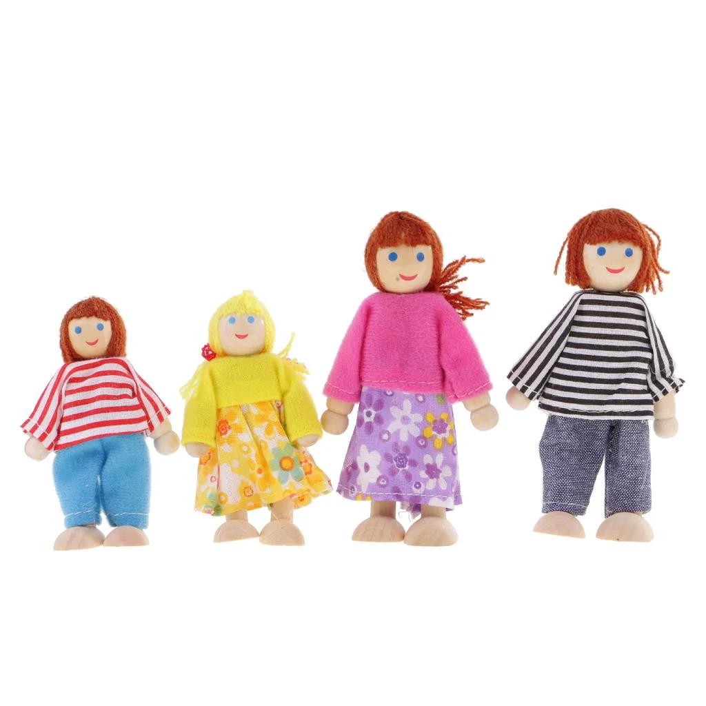 4 /12 Dollhouse Dolls Wooden Doll Family Pretend Play Figures, Family Role Play Pretend Play Mini People Figures