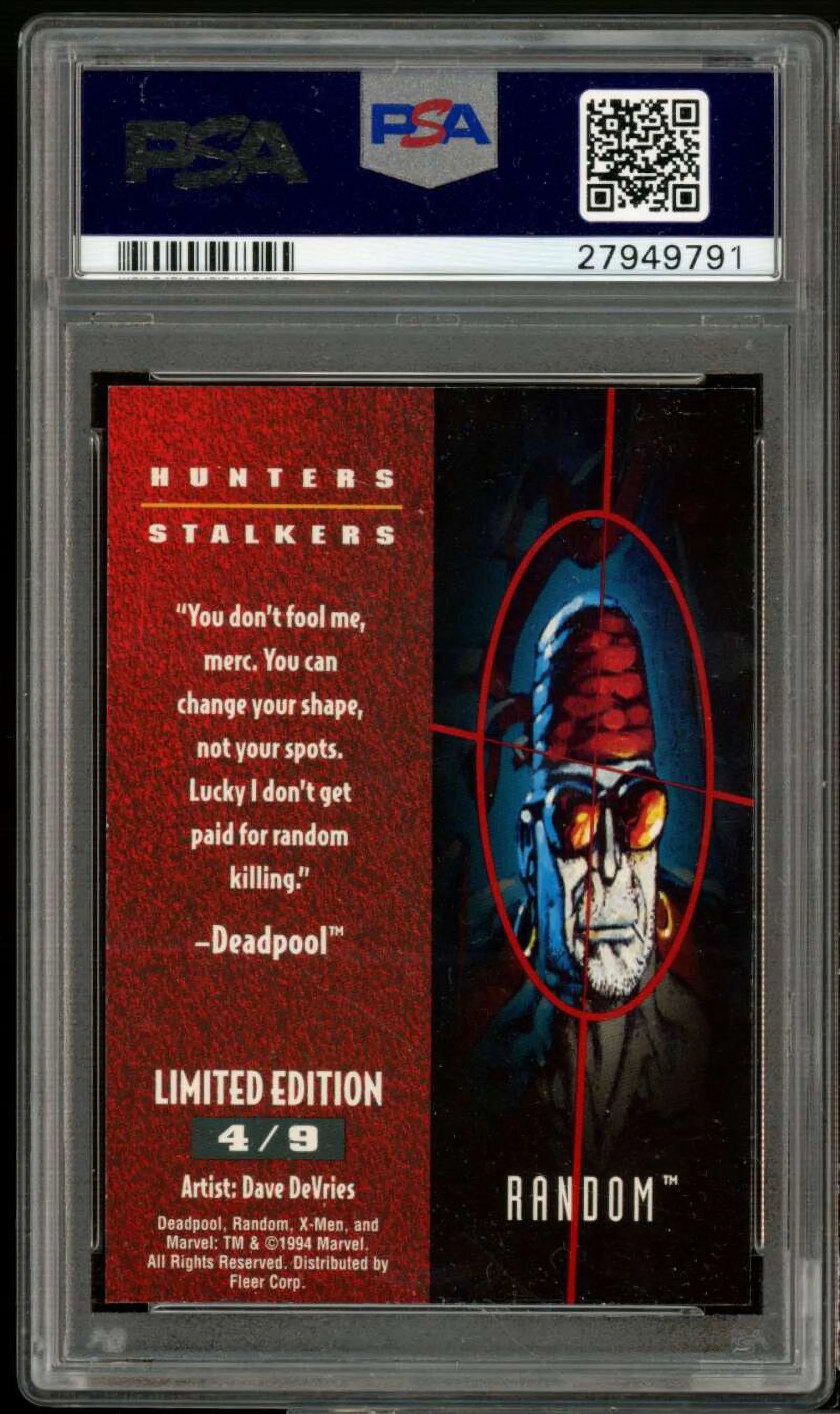 Random Hunters and Stalkers Card 1995 Ultra X-Men #4 PSA 9