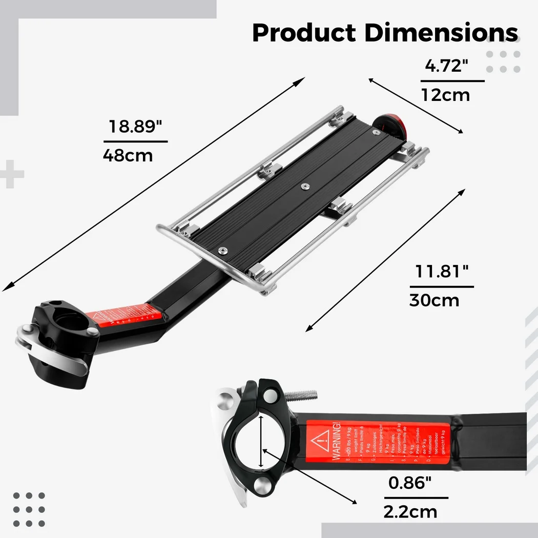 Bike Cargo Rack,  Bicycle Rear Seat Post Rack Bicycle Luggage Carrier with 66 Lbs Weight Capacity Universal for Mountain Bike