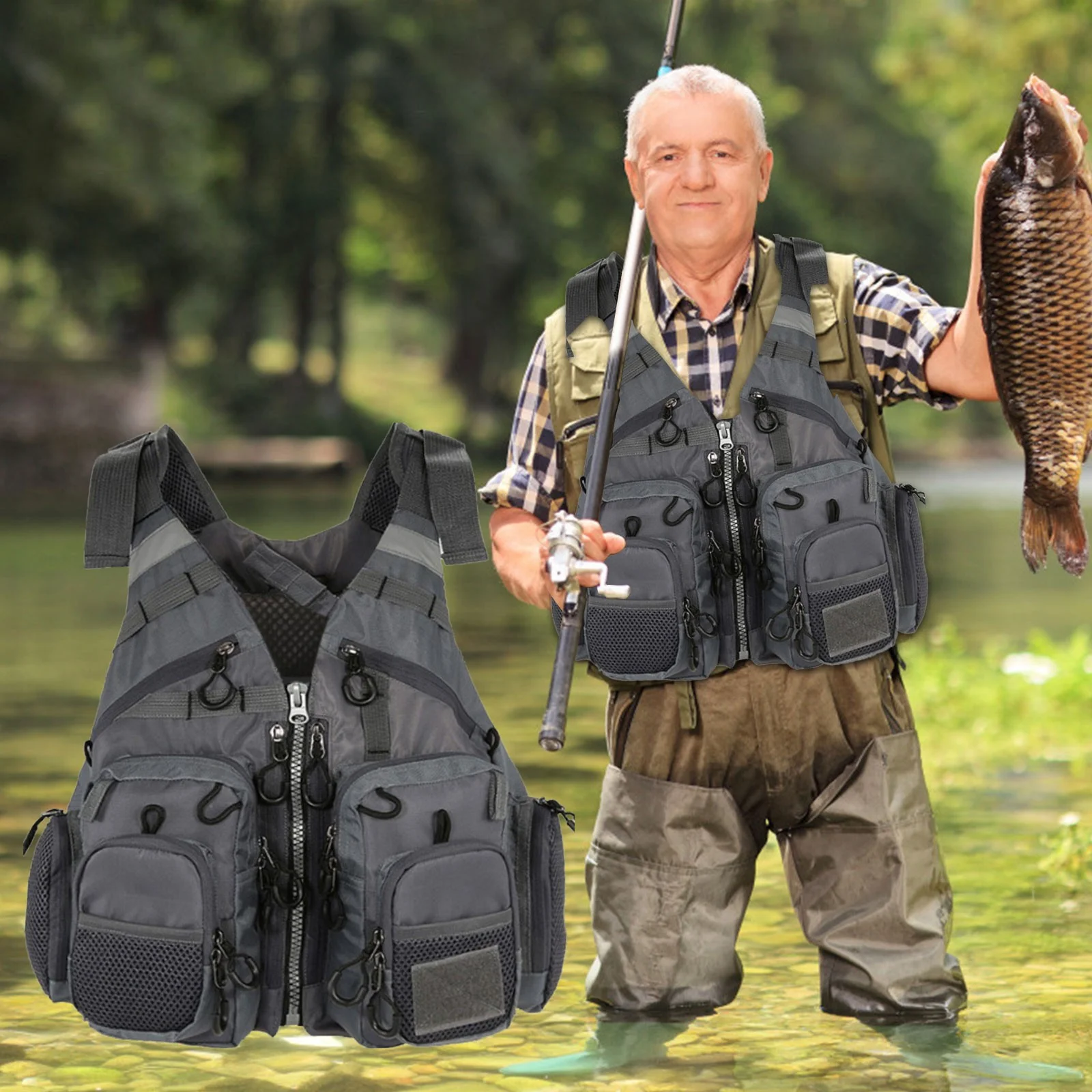 Fishing Vest Adjustable Life Jacket For Fly Bass Fishing And Outdoor Activities