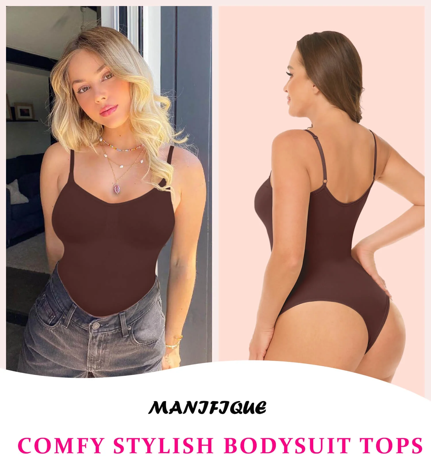 MANIFIQUE 3 Packs Women Slimming Bodysuits Shapewear Tops Tummy Control Thong Body Shaper Spaghetti Strap Camisole