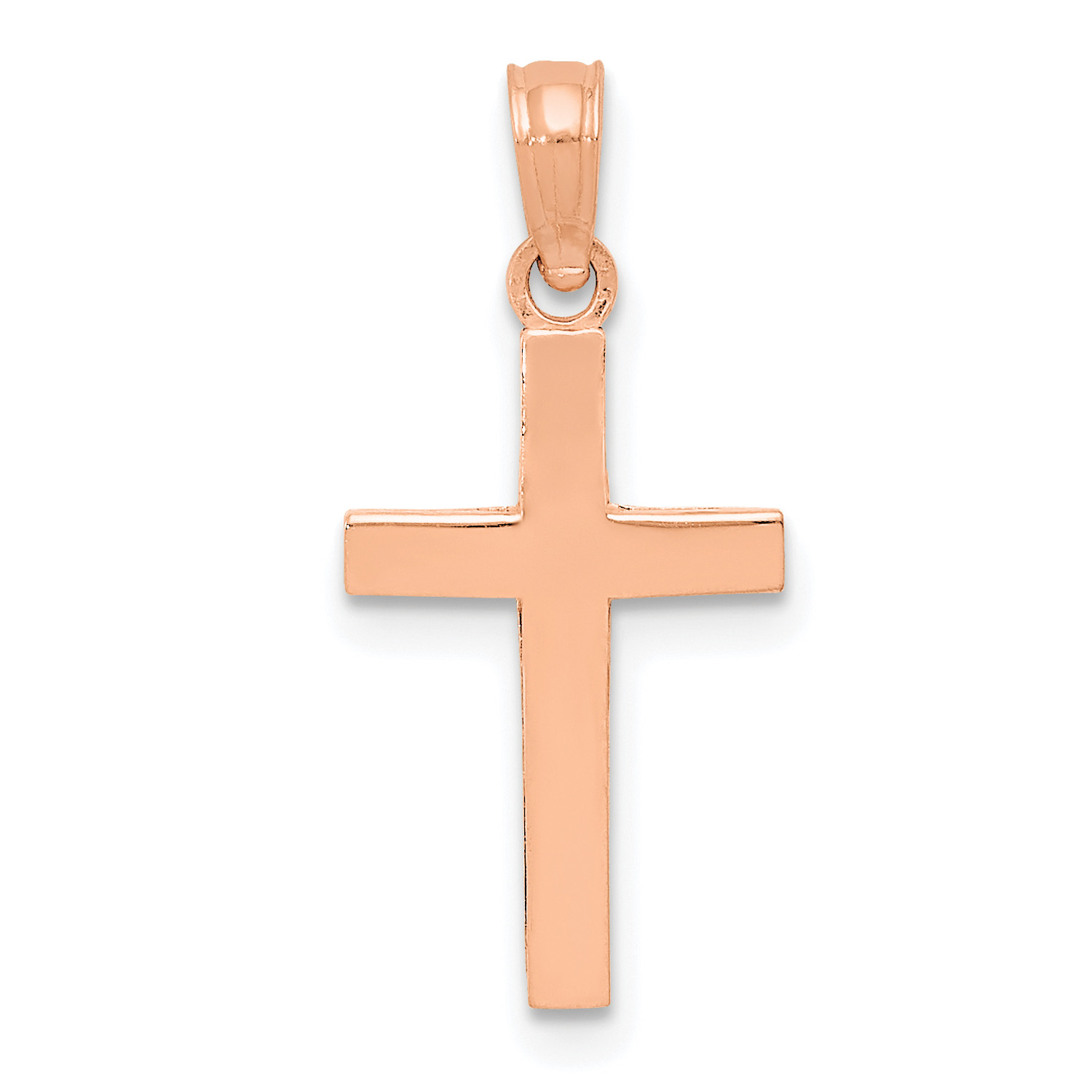 Carat in Karats 10K Rose Gold Polished Cross Pendant (23 mm X 10 mm) With 14K Yellow Gold Light Weight Rope Chain 18
