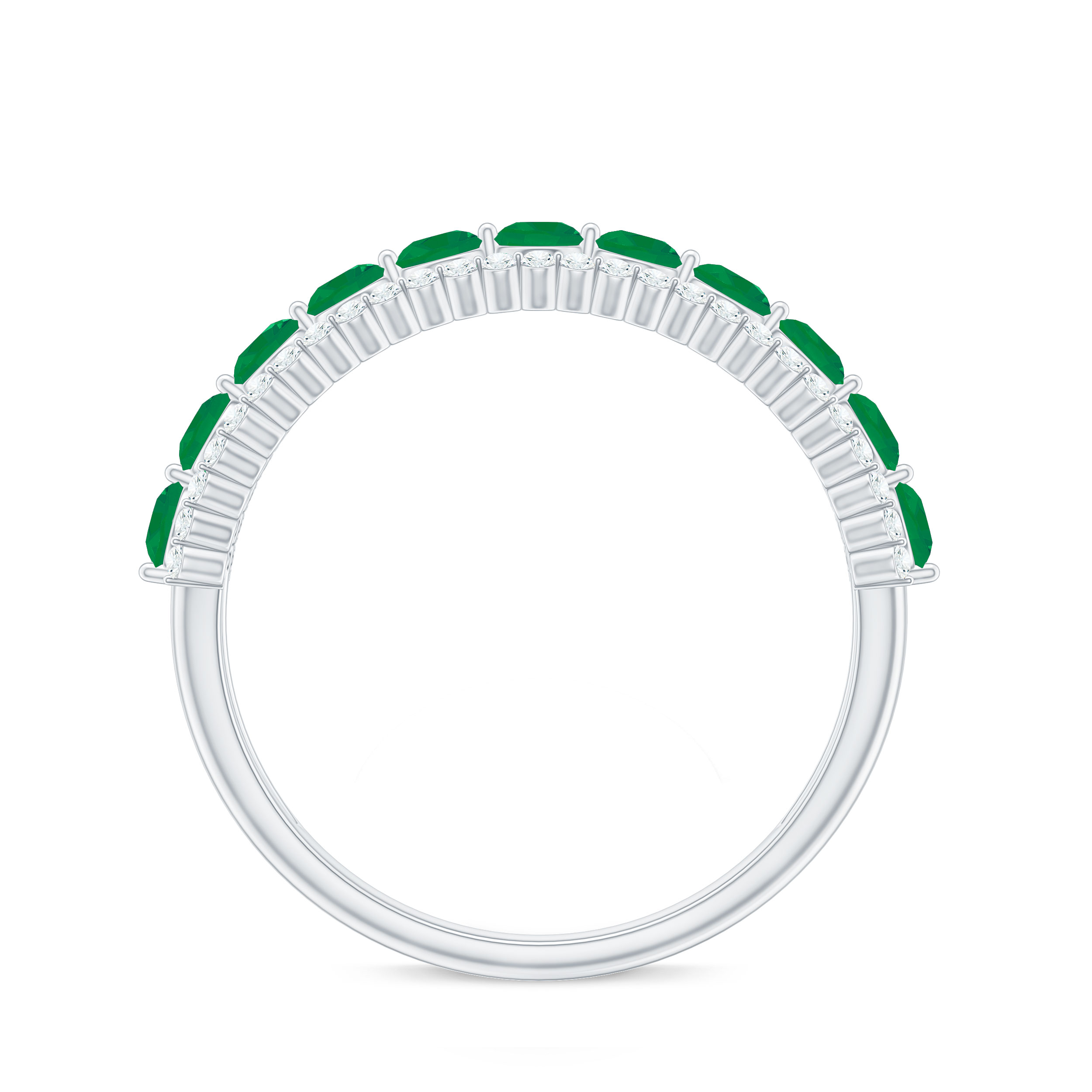 Rosec Jewels 1.25 CT Round shape Emerald Half Eternity Ring with Diamond, Emerald Semi Eternity Ring for Women, Green Emerald Ring, May Birthstone Ring, 925 Sterling Silver, US 12.50