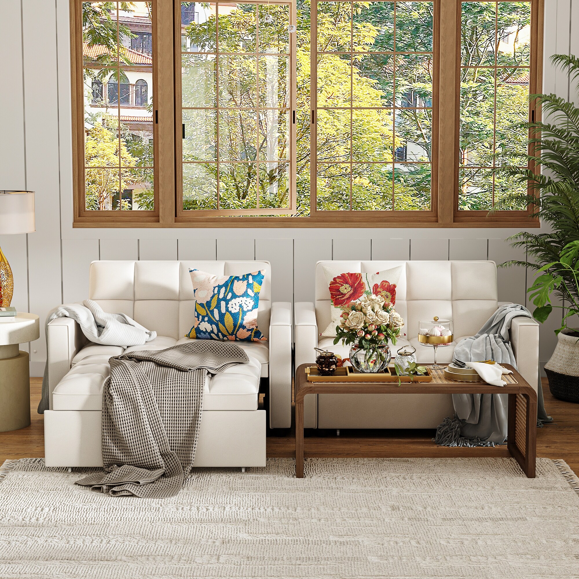 FUFU&GAGA Bed Love seat Futon Sofa w/Adjustable Backrest for Living Room Bedroom