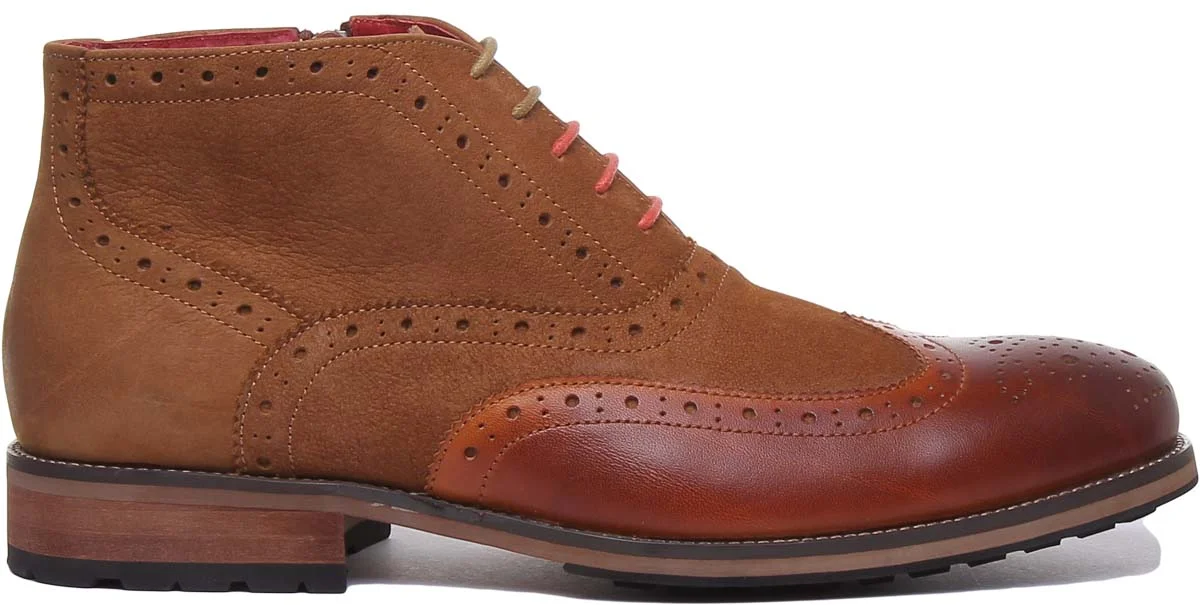 JUSTINREESS Bruno Men's Lace Up Leather Boots With Side Zip In Camel Size 7