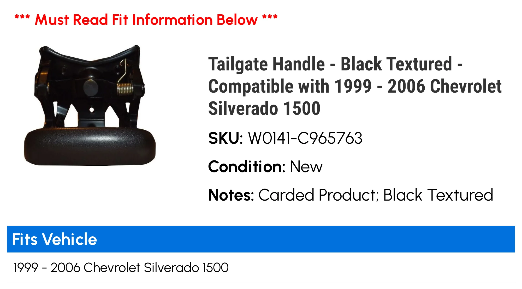 Tailgate Handle - Black Textured - Compatible with 1999 - 2006 Chevy Silverado 1500 2000 2001 2002 2003 2004 2005