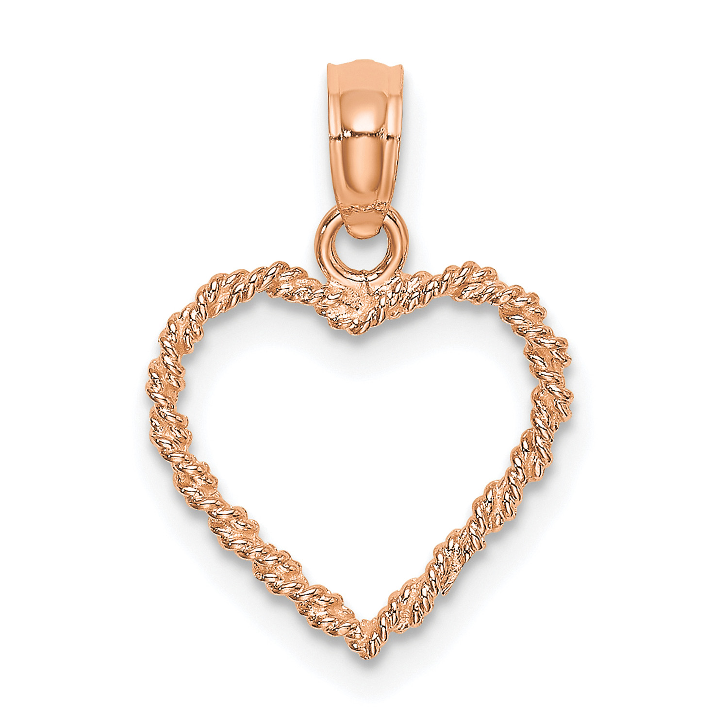 Carat in Karats 14K Rose Gold 3D Polished Rope Heart Pendant (16.4 mm x 13 mm) With 10K Yellow Gold Lightweight Rope Chain 16