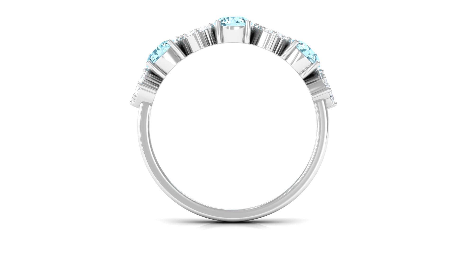 Aquamarine Half Eternity Ring with Diamond, Natural Aquamarine Heart Ring for Women - March Birthstone, 925 Sterling Silver, US 6.50