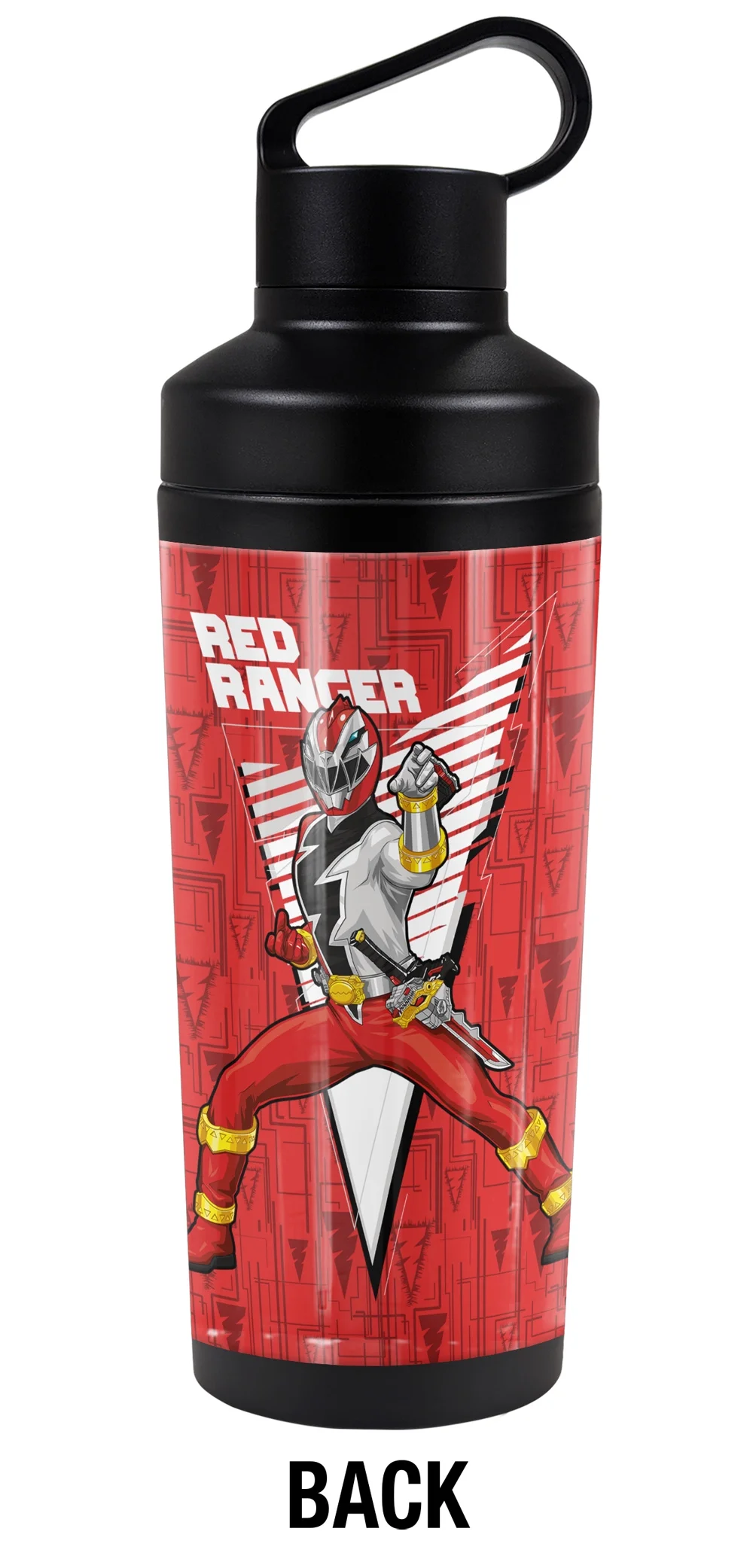 Power Rangers: Dino Fury Official Red Ranger Character 18 oz Insulated Water Bottle, Leak Resistant, Vacuum Insulated Stainless Steel with 2-in-1 Loop Cap