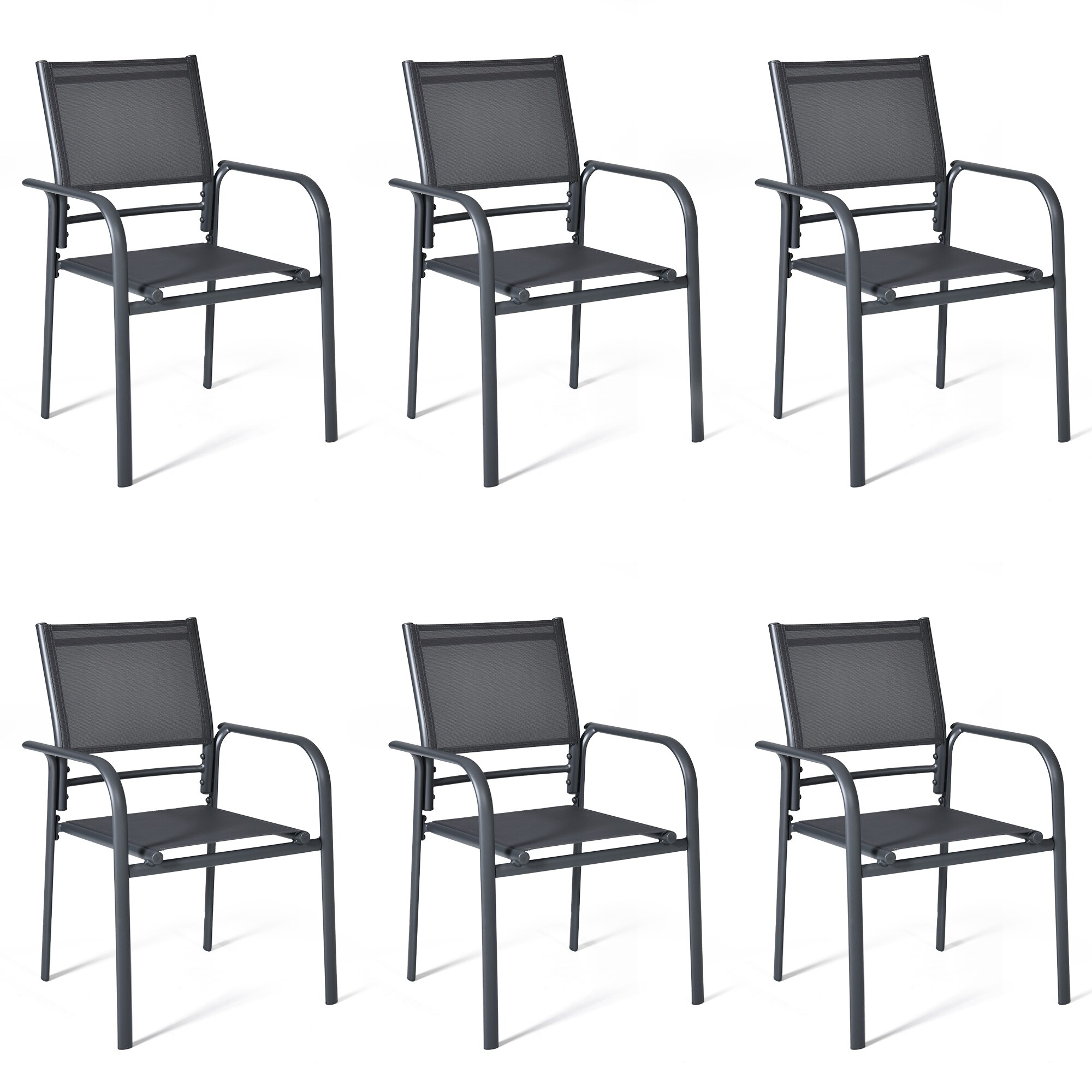 Mcferran's Inc Set of 6 Aluminum Outdoor Patio Dining Chairs with Adjustable Feet Grey