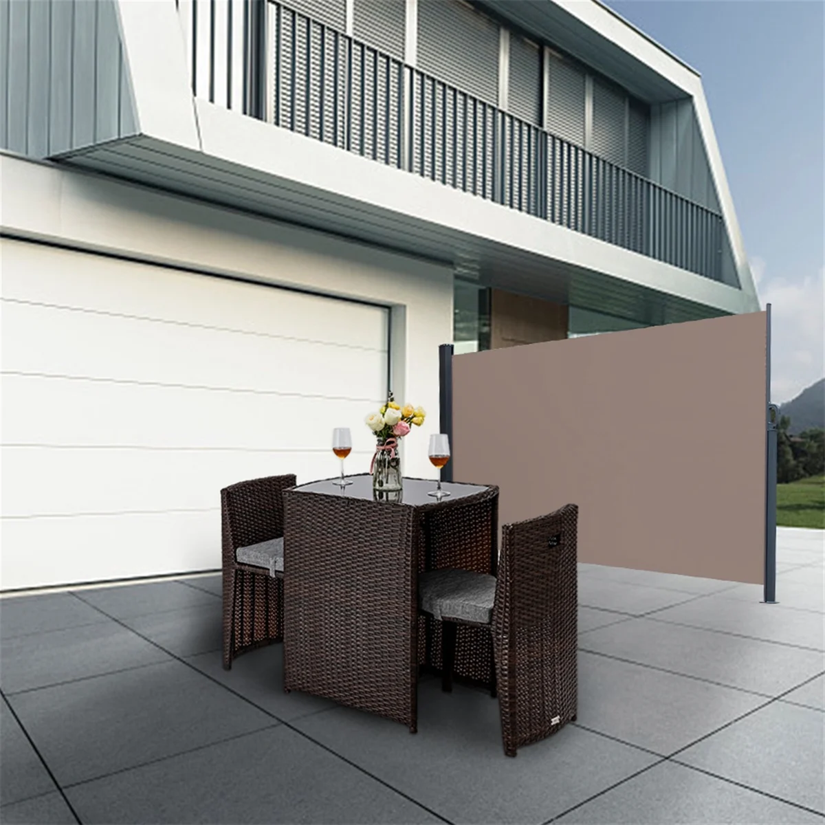 ASTARTH 5x10ft Retractable Patio Side Awning, Outdoor Privacy Screen, Privacy Screen with Resistance to UV Rays&Wind(Coffee)