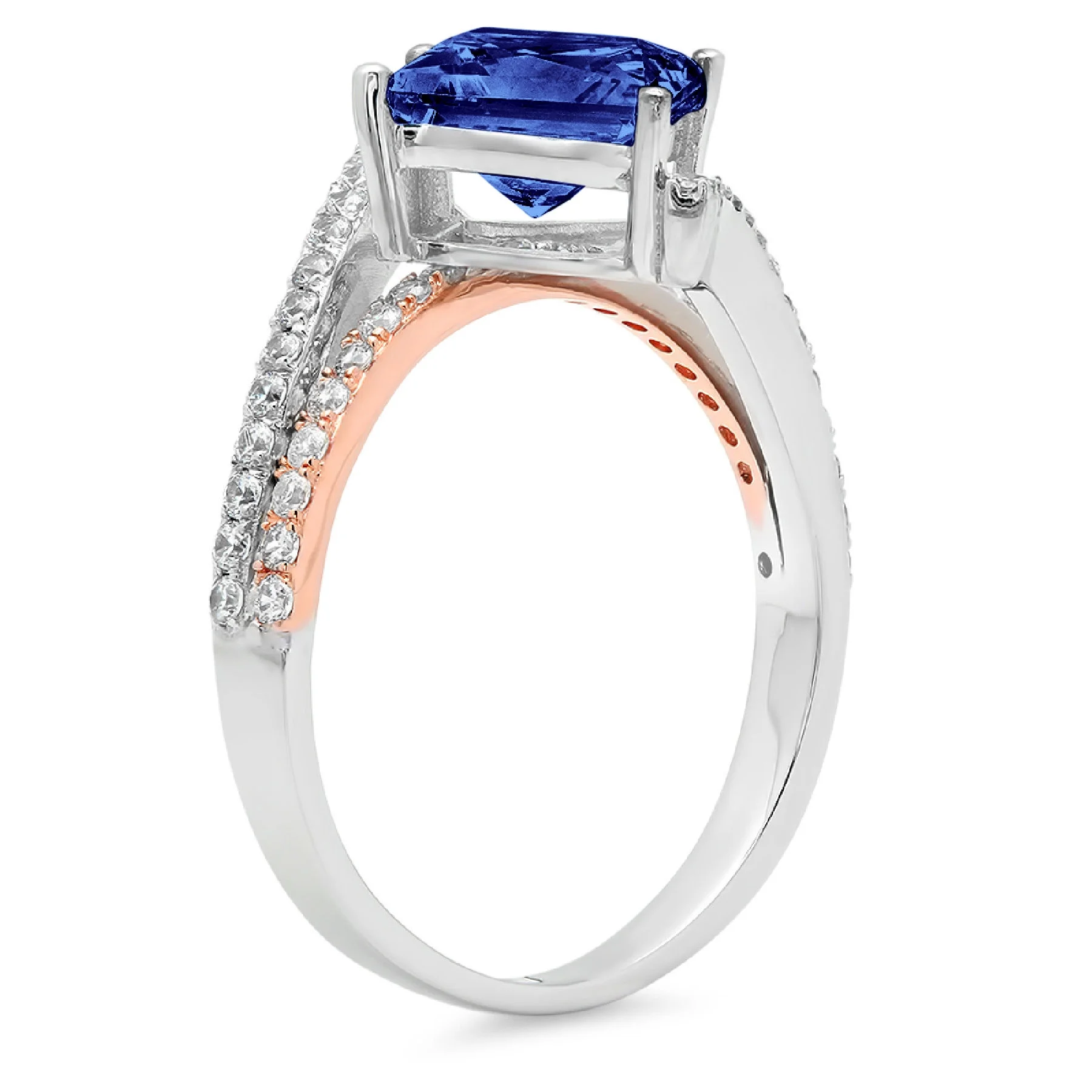 2.49ct princess cut blue simulated tanzanite 14k white rose gold anniversary engagement ring size 4