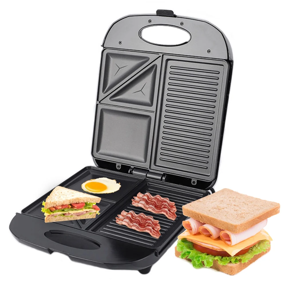 Walmeck 1400W Grill Machine Waffle Maker with Iron Non-Stick Coating and 3in1 Shaped Electric Griddle Sandwich Eggs Multifunctional Heating Panini Bread Portable for Indoor Use