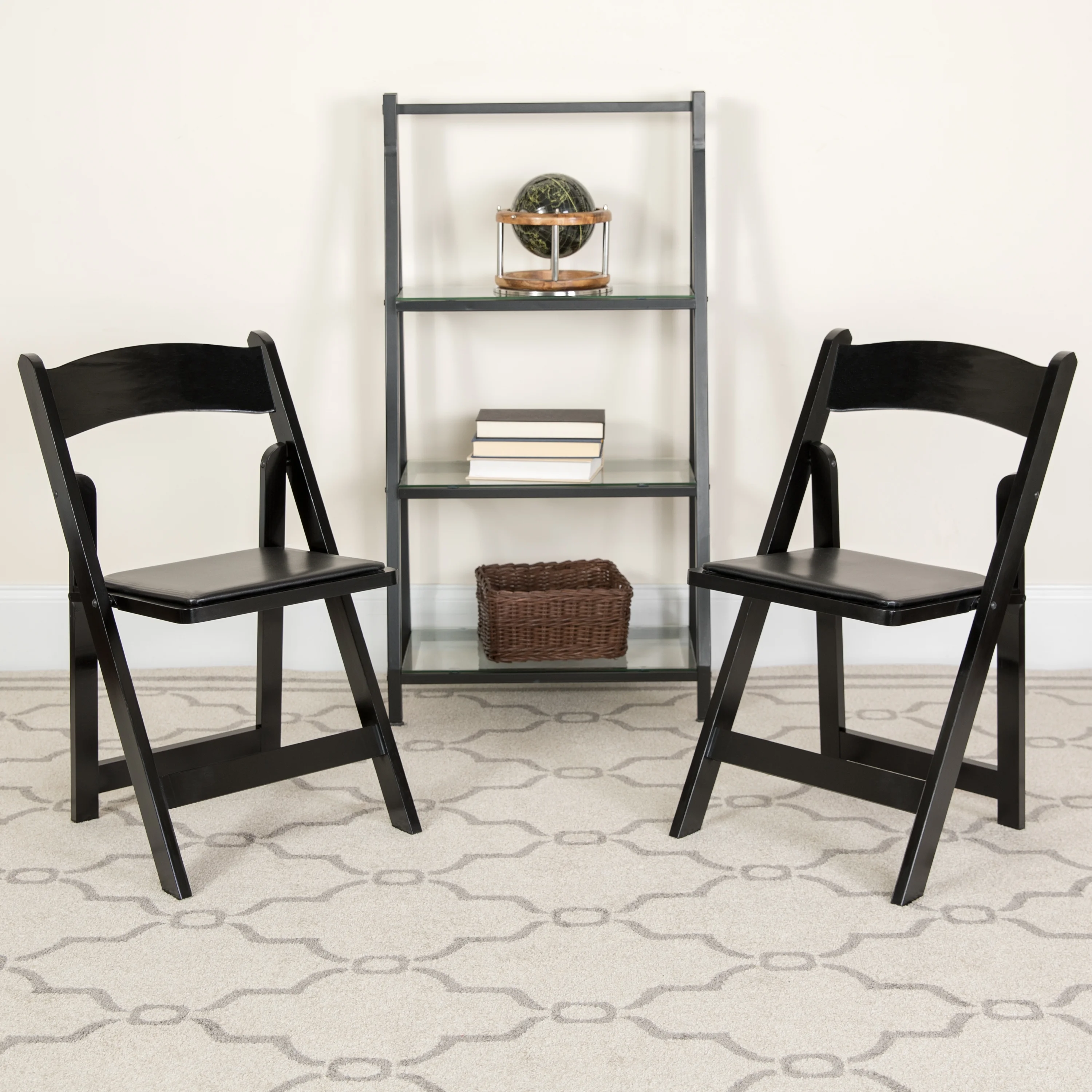 Flash Furniture 2 Pack HERCULES Series Black Wood Folding Chair with Vinyl Padded Seat