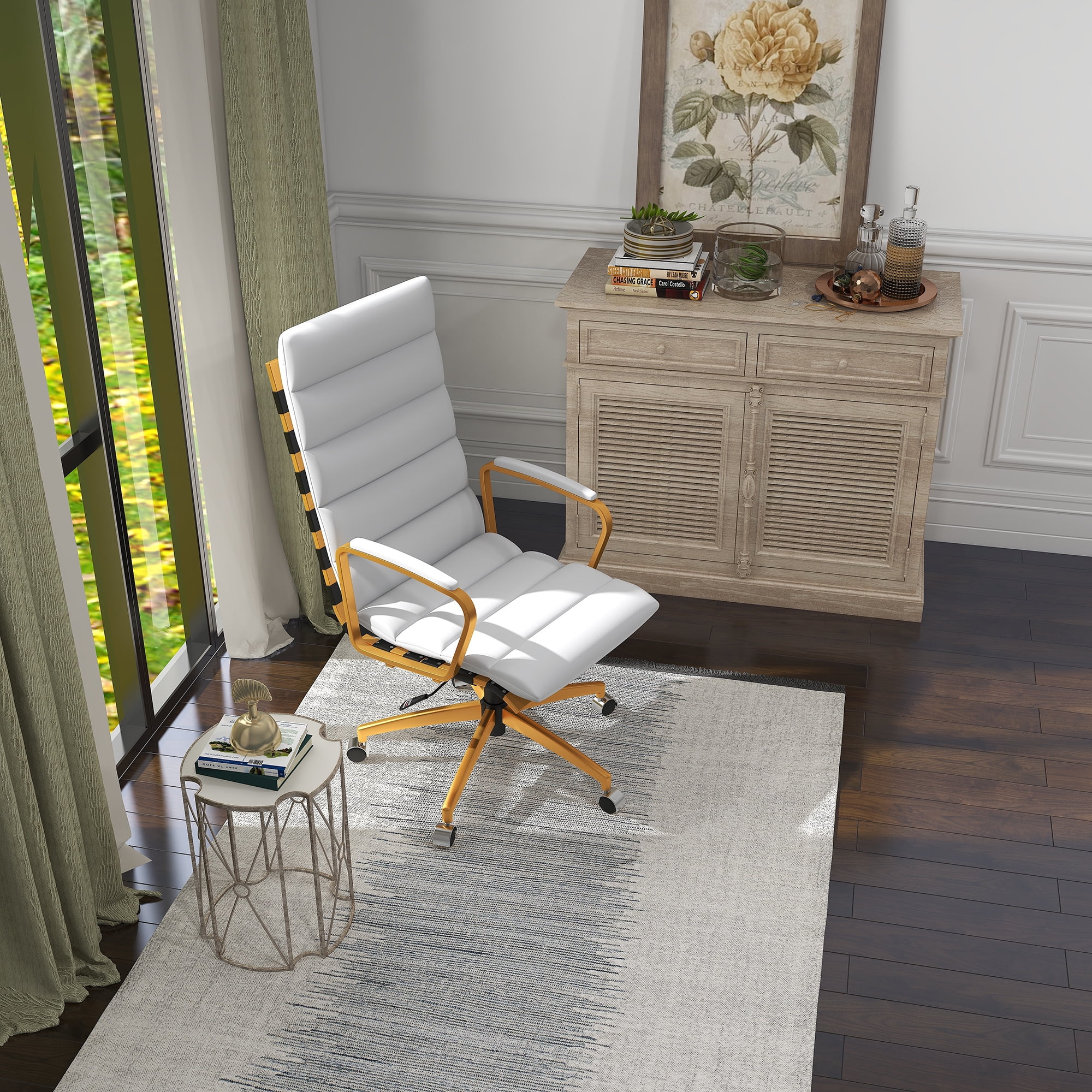 LUXMOD High Back Executive Office Chair with Armrest Adjustable Swivel Chair in Durable Vegan Leather Modern Gold Office Chair Ergonomic Desk Chair for Extra Back and Lumbar Support