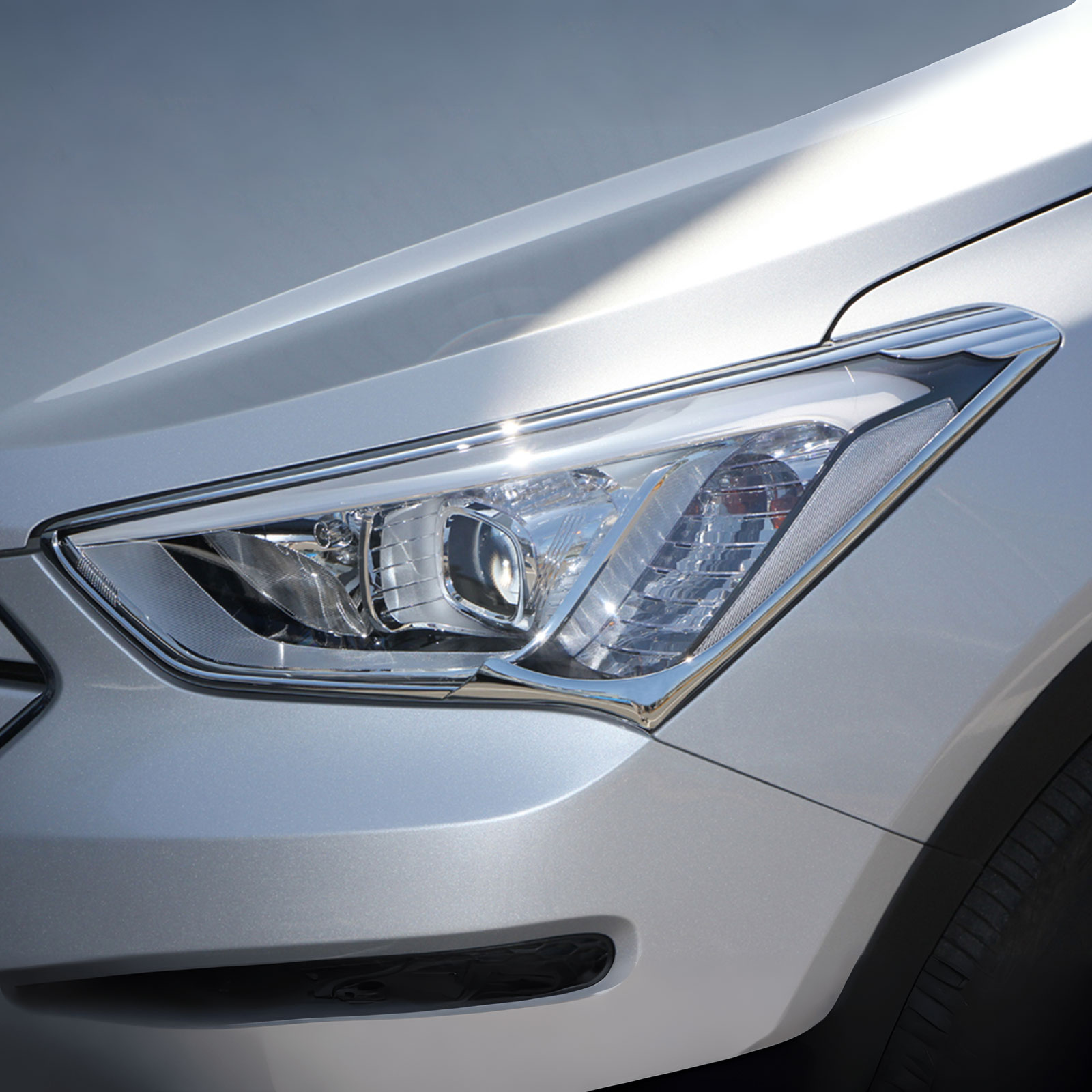 Ikon Motorsports Headlight Bezel Compatible with 2013-2015 Hyundai Santa Fe Chrome ABS Front Head Lights Lamps Exterior Cover Frames Accessories Pair