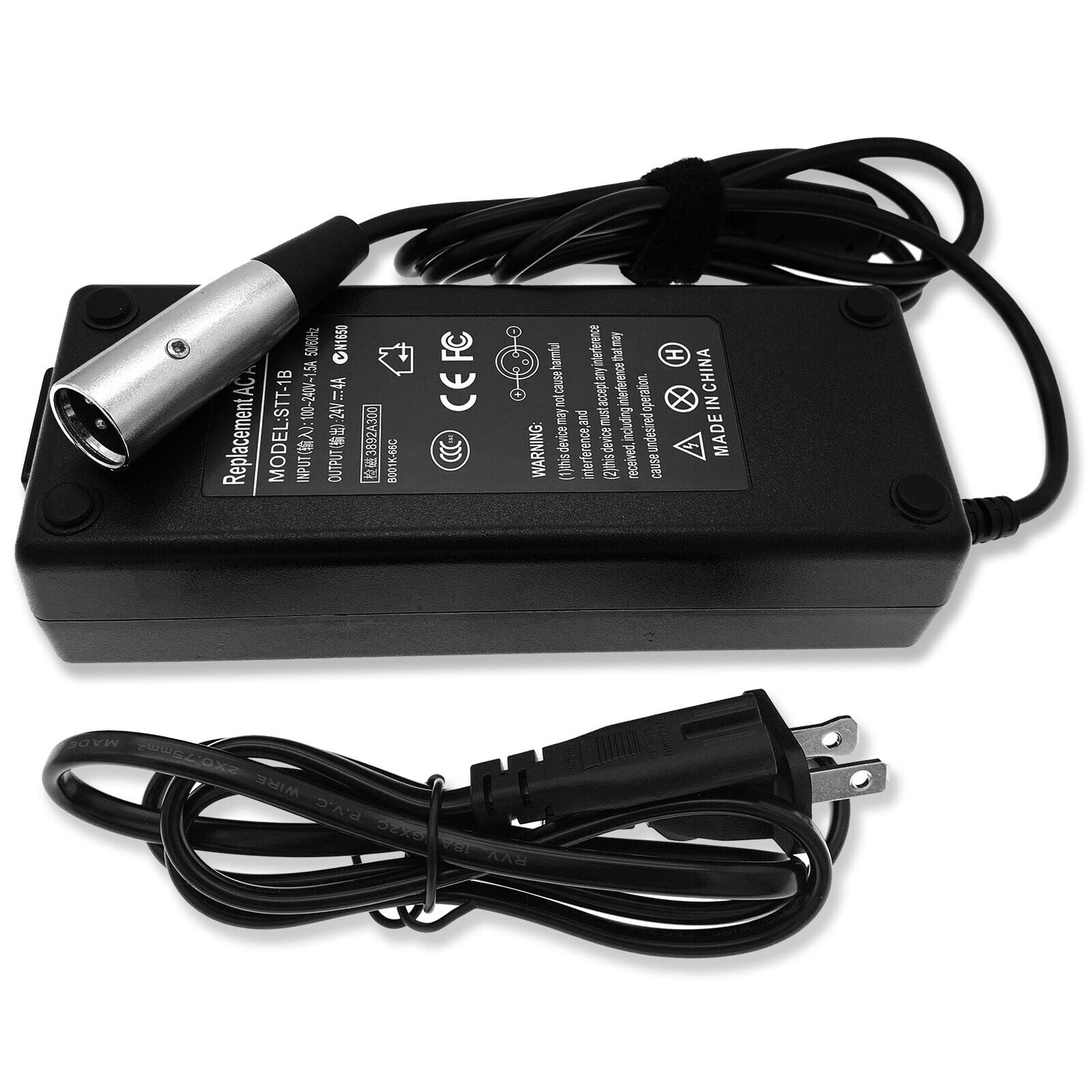 96W 24V 4A Electric Scooter Battery Charger For XLR Bike AC Adapter Supply Cord