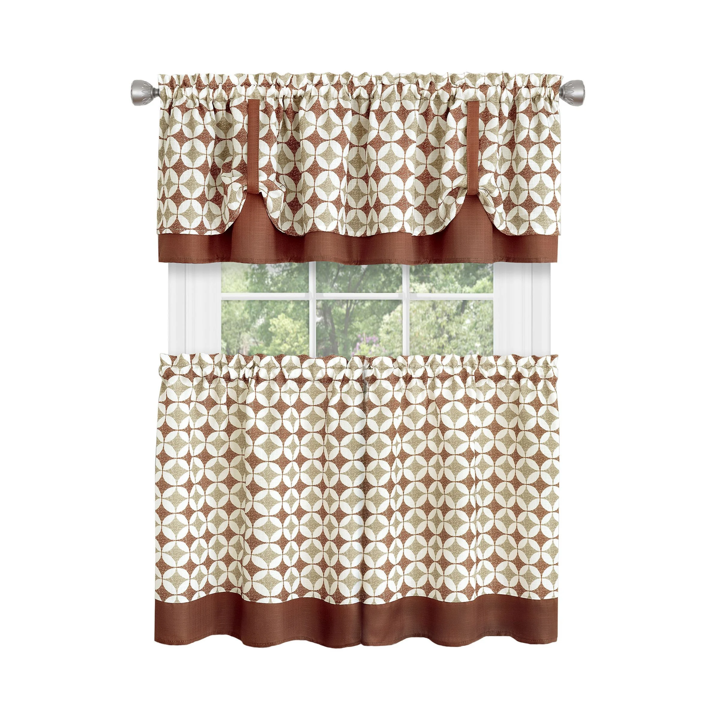 Mississippi Window Curtain Tier Pair and Valance Set - 58x24 - Spice/Tan