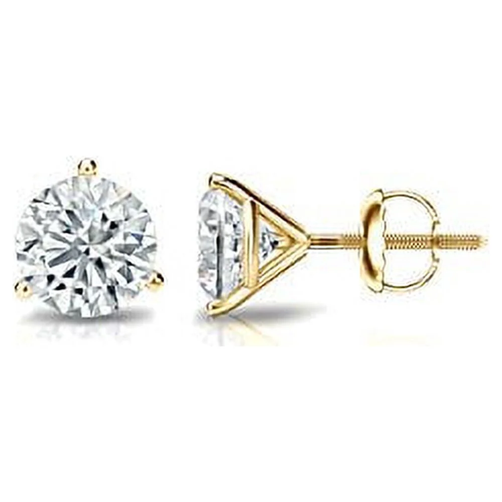 14k Yellow Gold Round Lab Grown Diamond Stud Earrings (1/4 cttw, E-F, VS1-VS2) 3-Prong Martini, Screw-backs by Diamond Wish