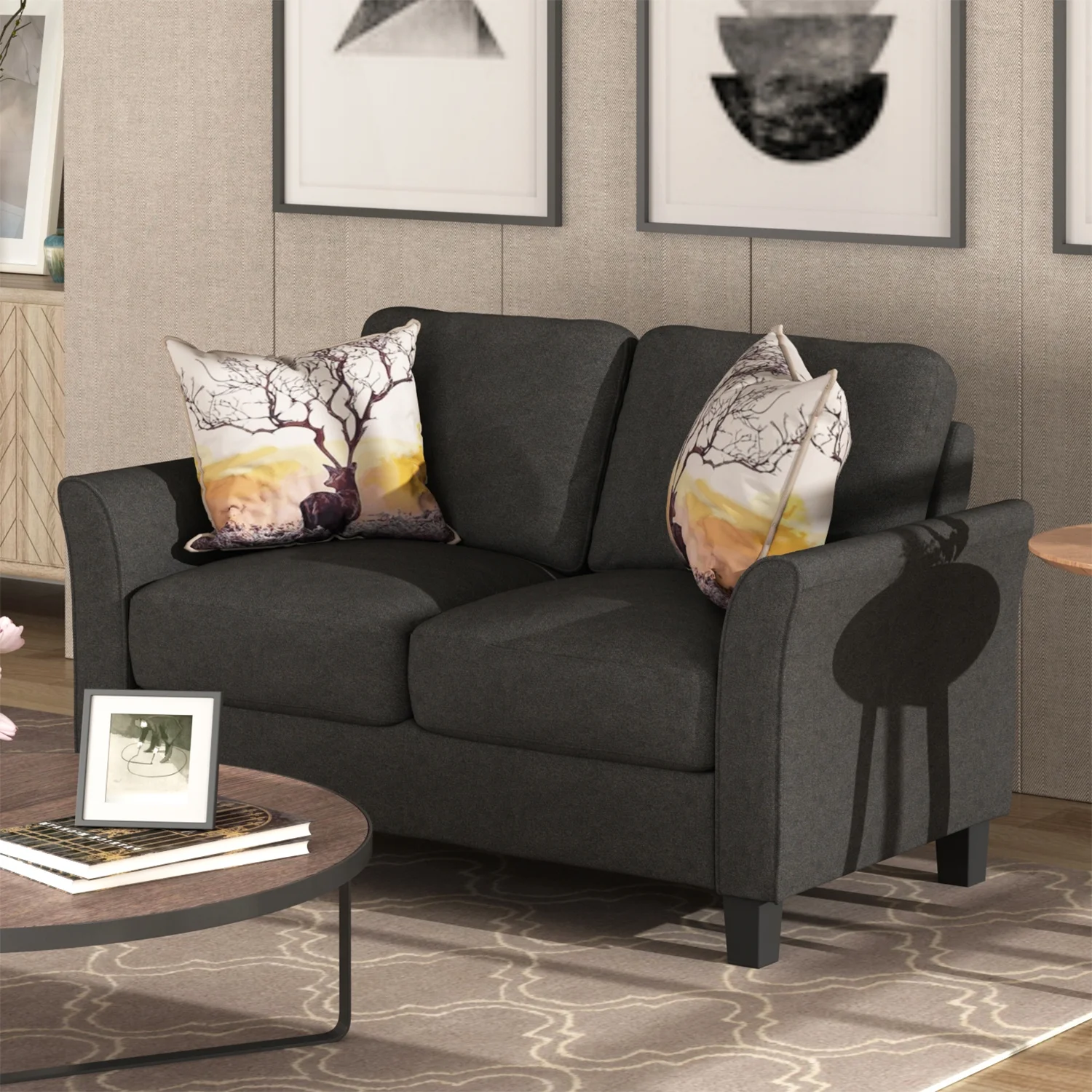 Lipobao Living Room Furniture Love-Seat Sofa Double Seat Sofa Chair Black