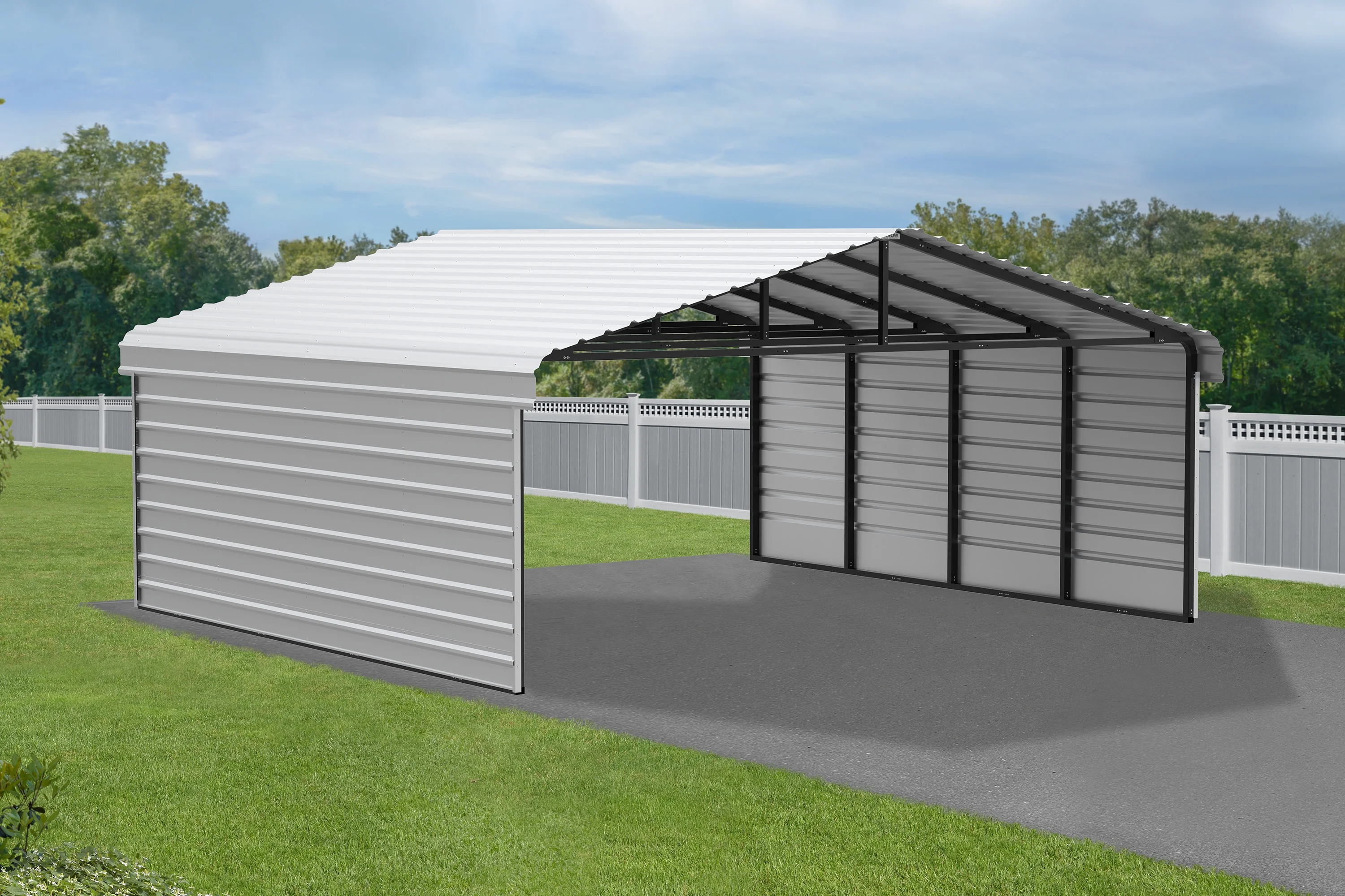 Arrow Carports Galvanized Steel Carport, with 2-Sided Enclosure, Compact Car Metal Carport Kit, 20' x 20' x 7' , Eggshell