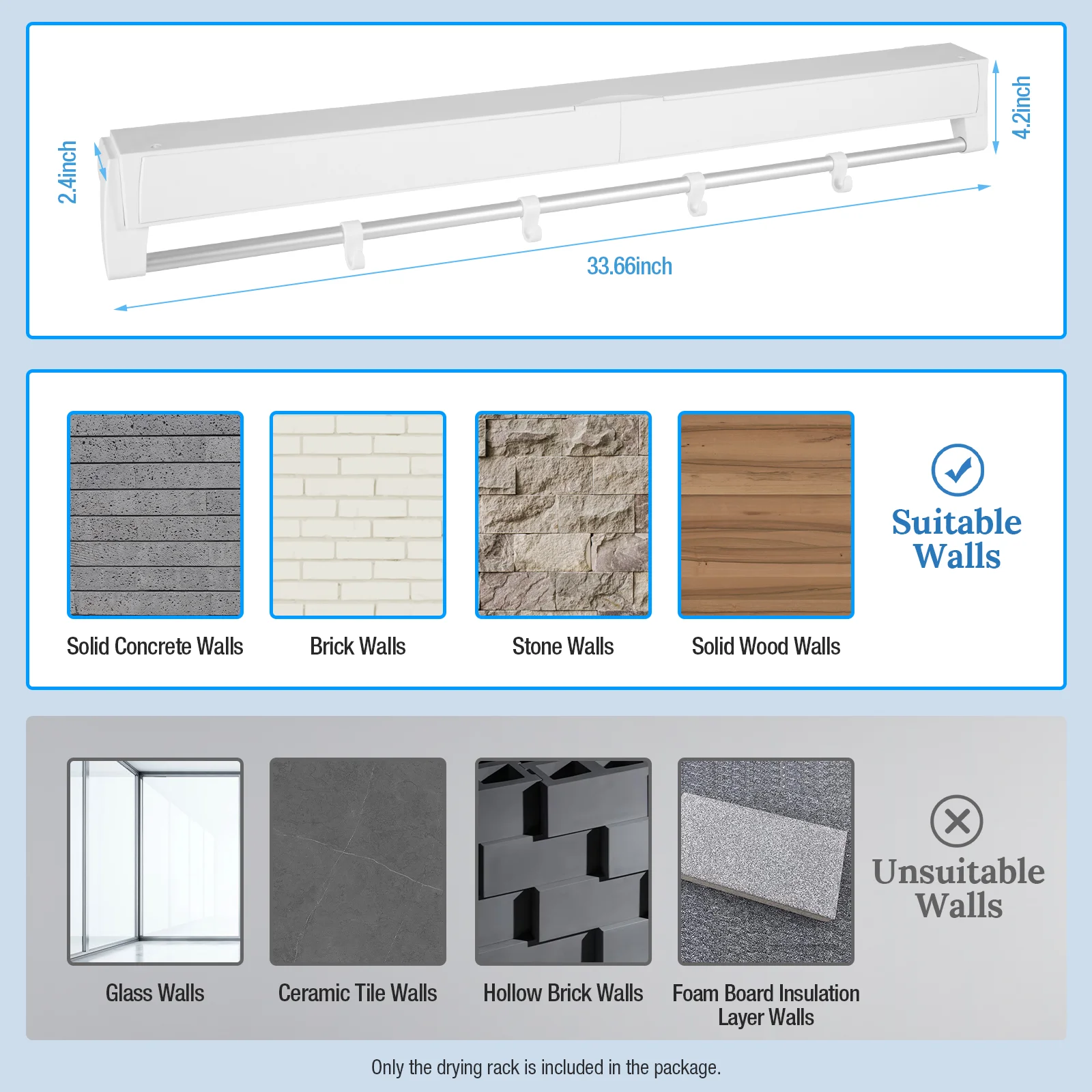 TFCFL Foldable Clothes Drying Rack Laundry Space-Saving Wall Mounted Indoor Outdoor White